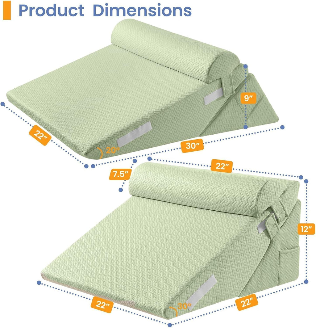 Sasttie Wedge Pillow Set for After Surgery, 2PCS Adjustable Bed Wedge Pillow Headboard with Memory Foam Neck Cushion – for Acid Reflux, Sle…
