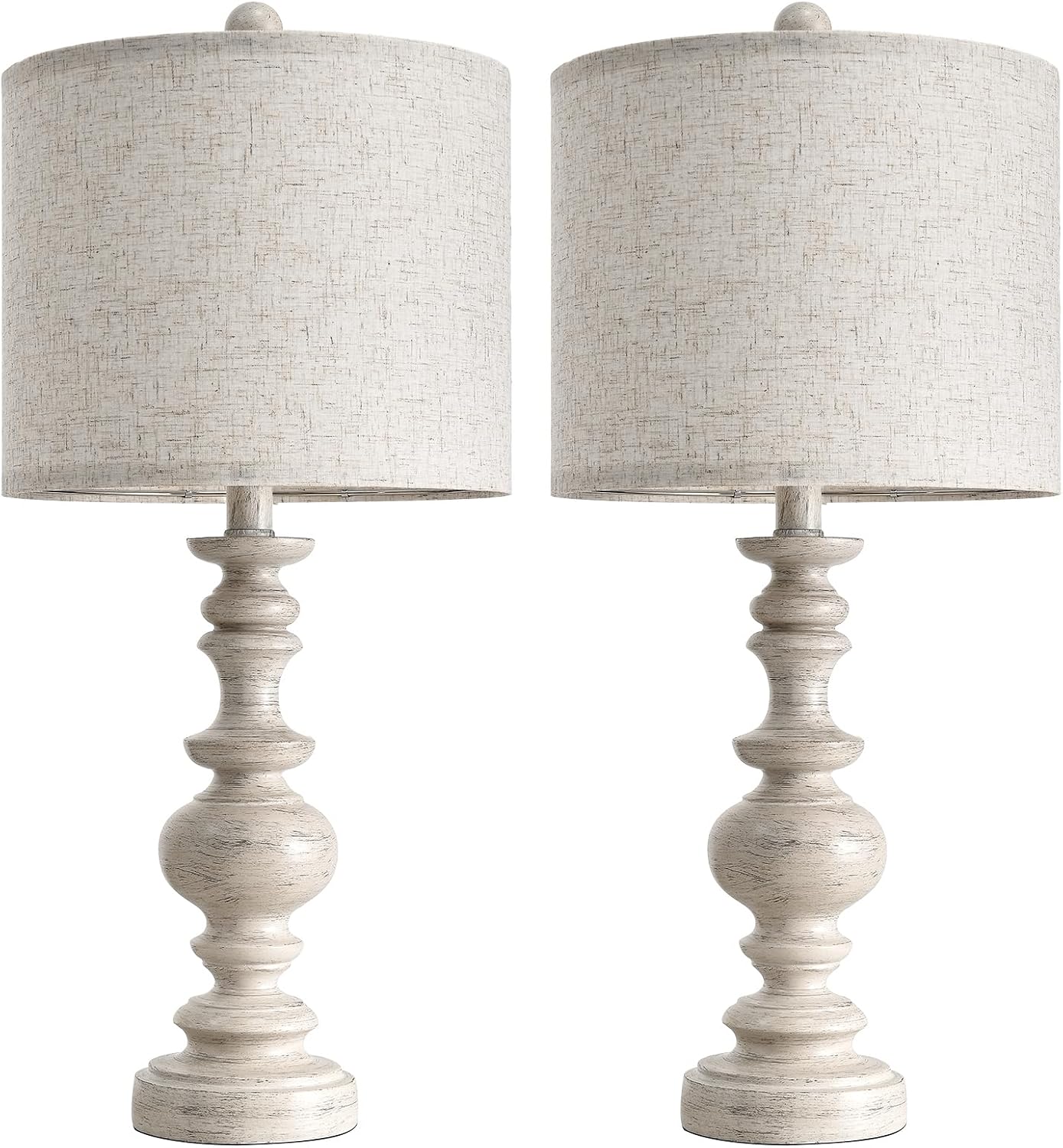 BOBOMOMO 24" Farmhouse Resin Table Lamp Set of 2, Vintage Lamps for Living Room Bedroom with Linen Shades, Traditional Rustic Bedside…