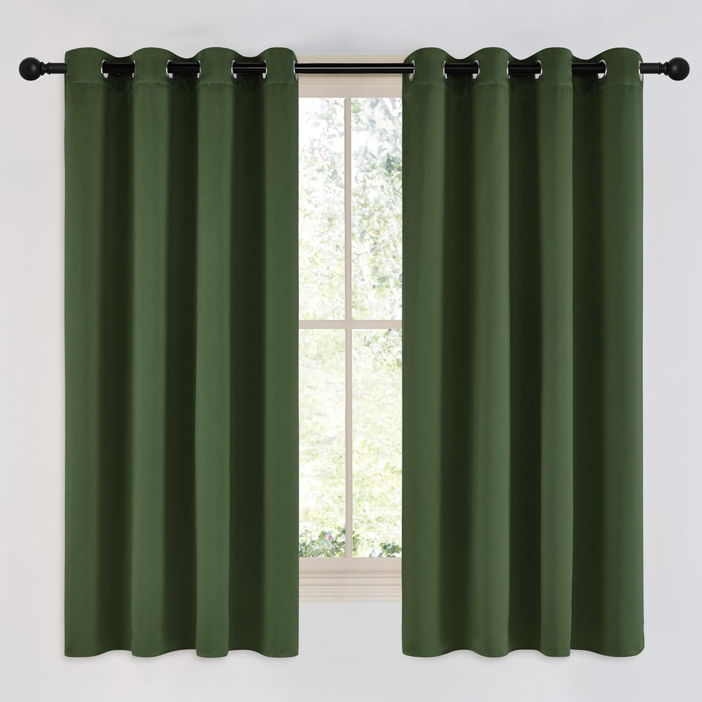 Nicetown Dark Green Curtains for Bedroom, Grommet Blackout Window Treatments Faux Silk Room Darkening Thermal Window Treatments for Kids Ro…