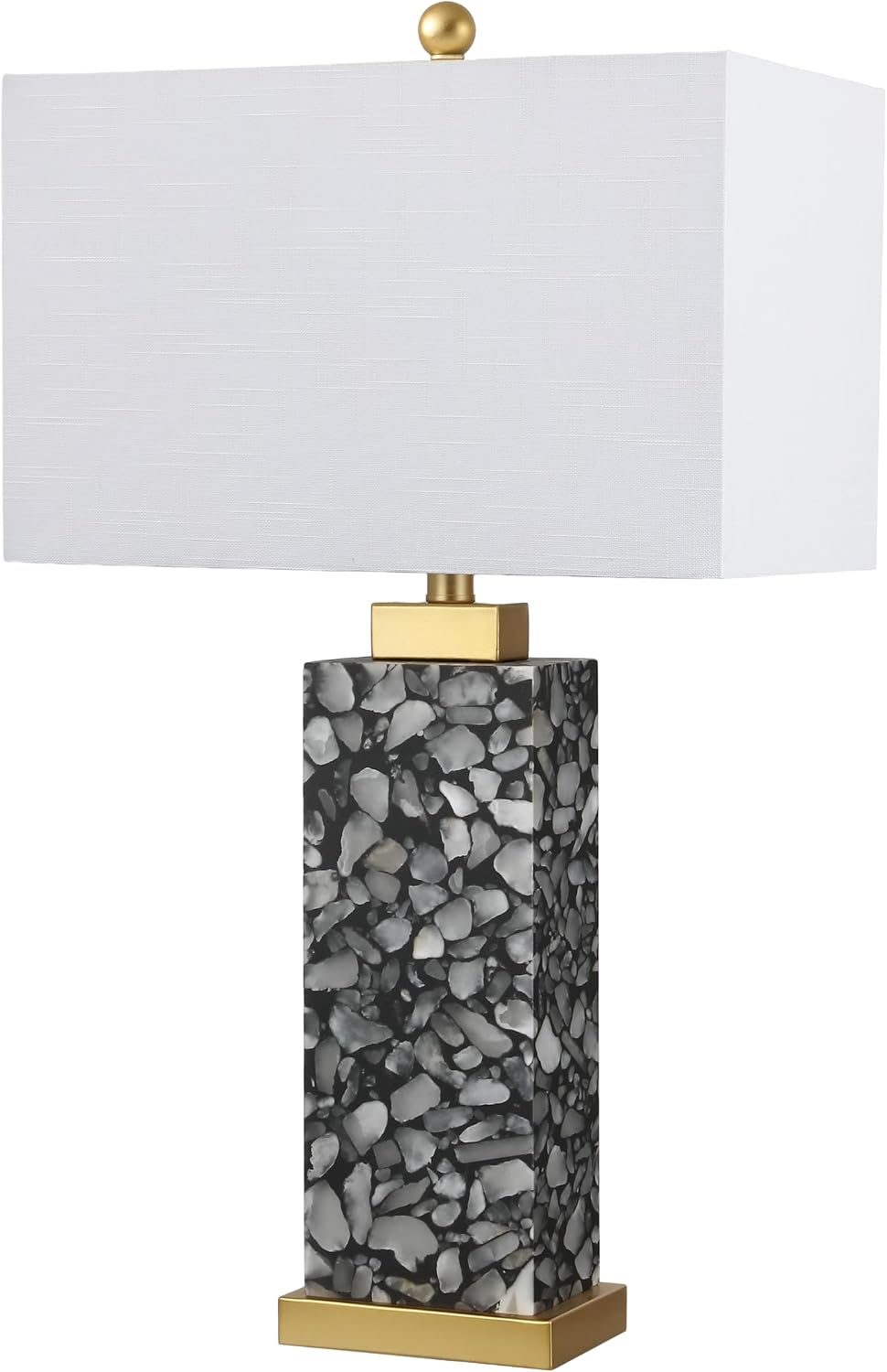 Jonathany JONATHAN Y 27.5" Black Alabaster Gold Rectangular Table Lamp with Night Light Contemporary Coastal Bedside Lamp for Bedroom with…