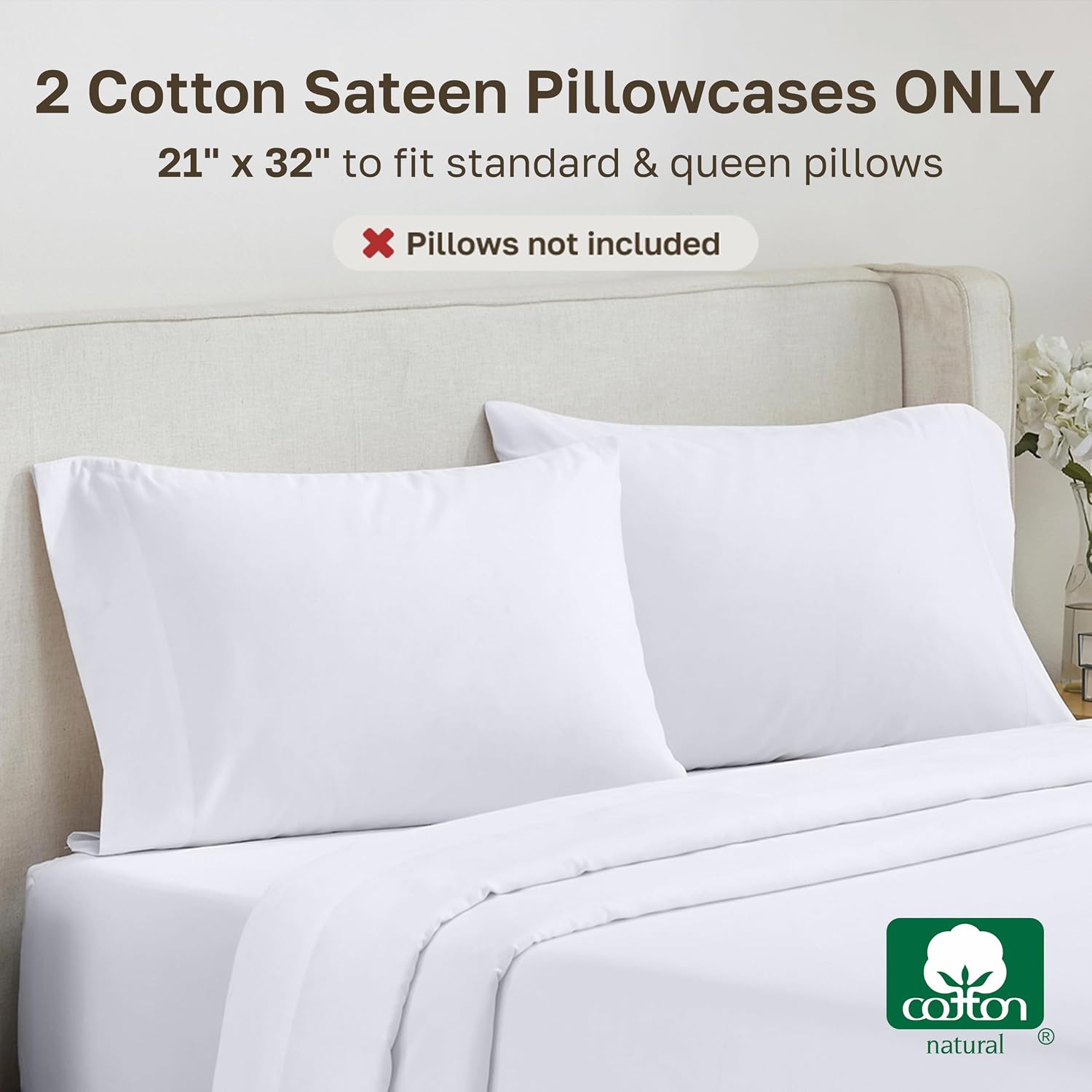 CALIFORNIA DESIGN DEN Soft & Silky 500 Thread Count 100% Cotton is Cool & Smooth, White Pillowcases Queen Size Fits Standard & Queen…