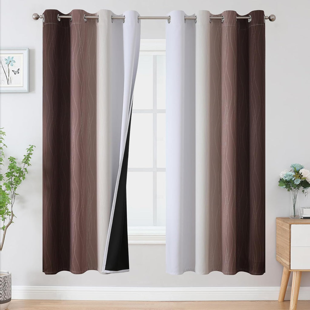 Estelartextiler Estelar Textiler Brown and Greyish White Blackout Curtains 72 Inch Length 2 Panels Set, Full Room Darkening Grommet Ombre C…