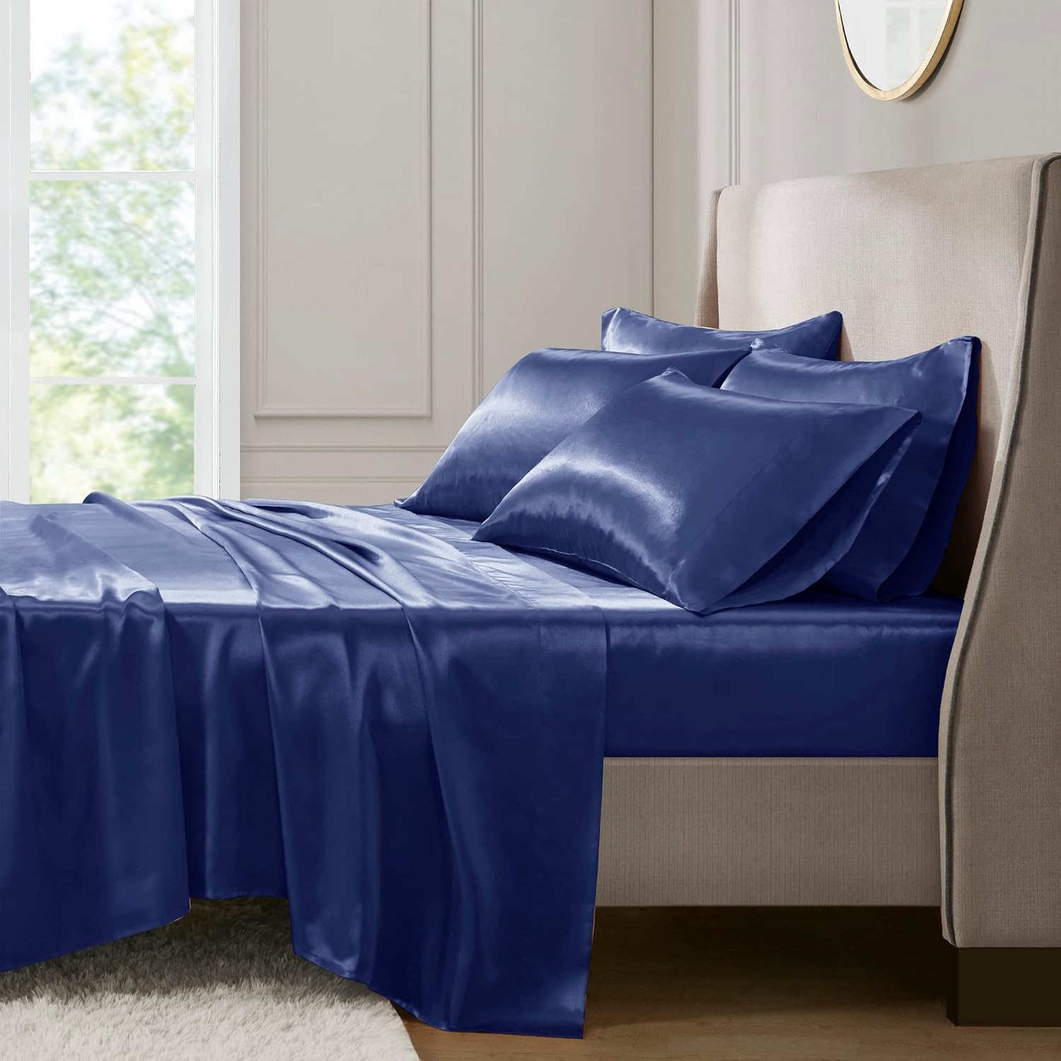 Madisonpark Madison Park Essentials Satin Sheet Set Luxury and Silky with Natural Sheen, Elastic 14" Pocket fits up to 16" Mattress, All Ar…