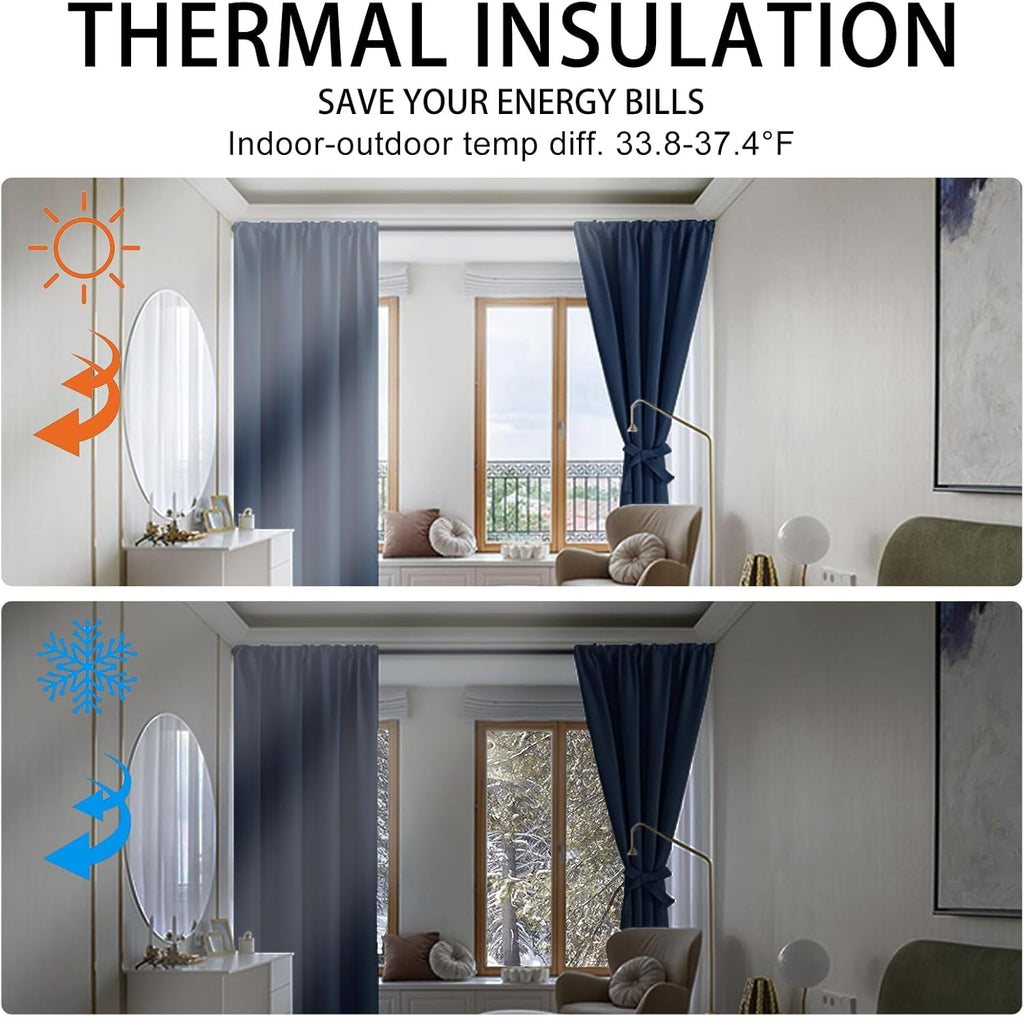 Jiuzhen Blackout Curtains for Bedroom - Thermal Insulated Room Darkening Noise Reducing, 52 x 84 Inch Length Curtains for Living Room, Set…
