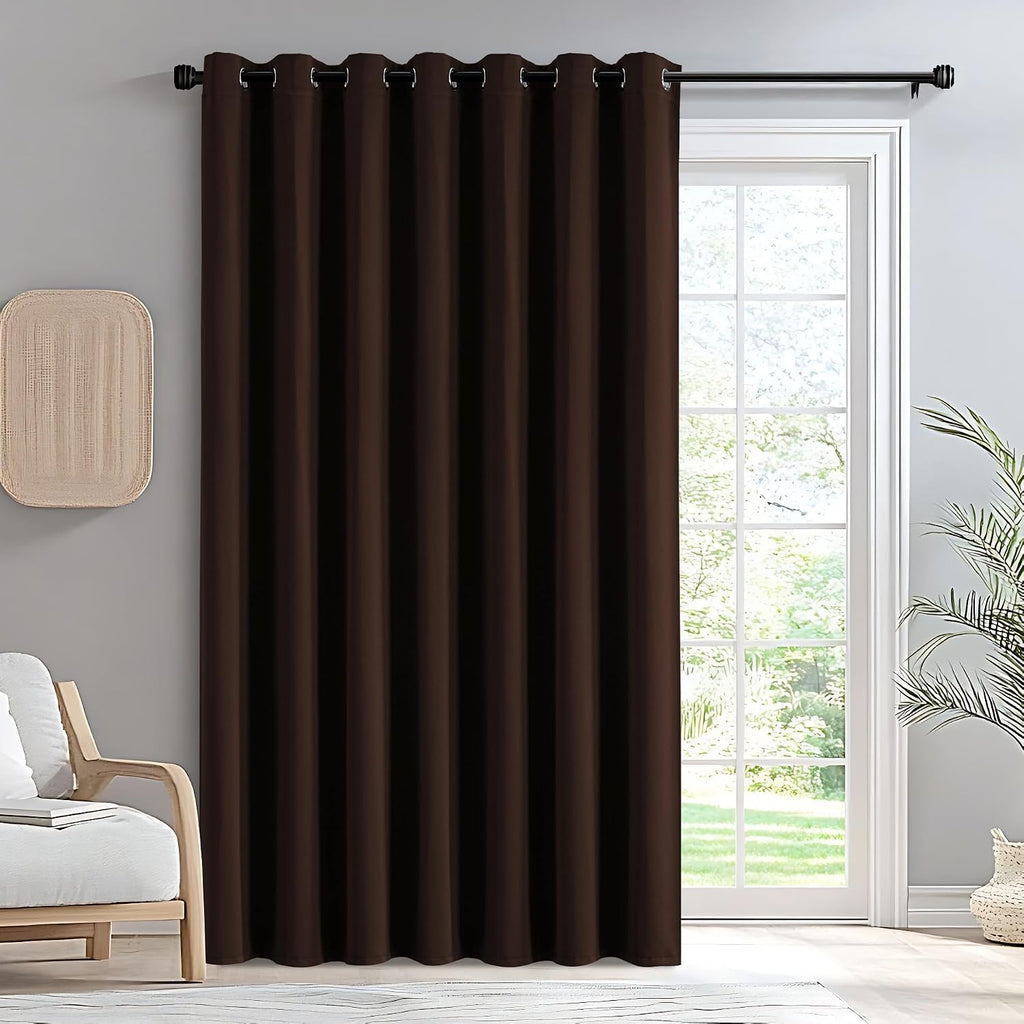 Igemaeve Blackout Sliding Door Curtains 108 Inch Length, Extra Wide Room Divider Curtains, Chocolate Grommet Energy Saving Thermal Insulate…