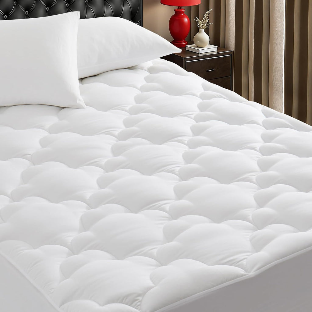Wqspring Quilted Mattress Pad Pillow Top Mattress Cover Protector Cooling Soft for Breathable Padded Deep Pocket 8-21 Fitted Supportive(Whi…