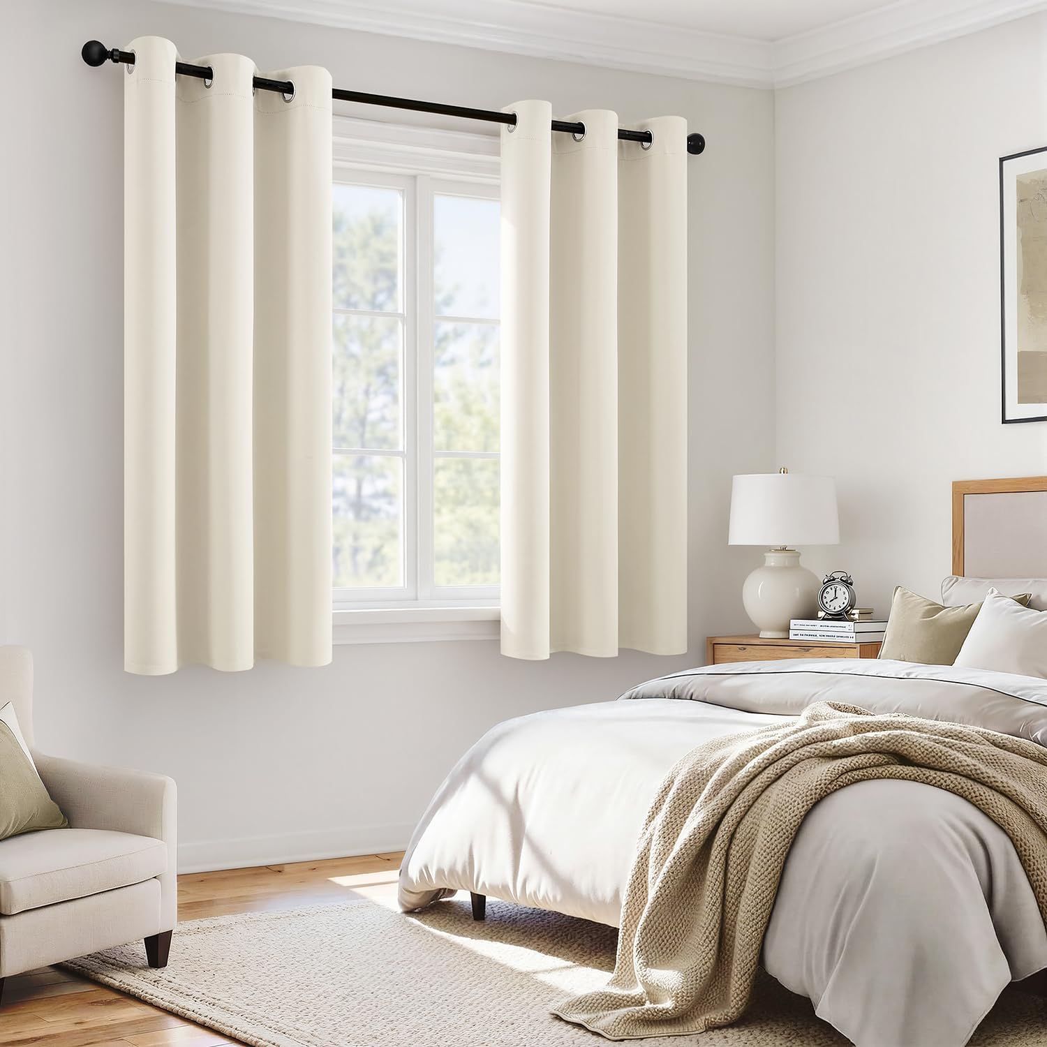 Miulee Cream 100% Blackout Curtains for Bedroom 54 Inch Length, 2 Thick Layers Thermal Insulated Short Window Curtains with Black Liner, No…