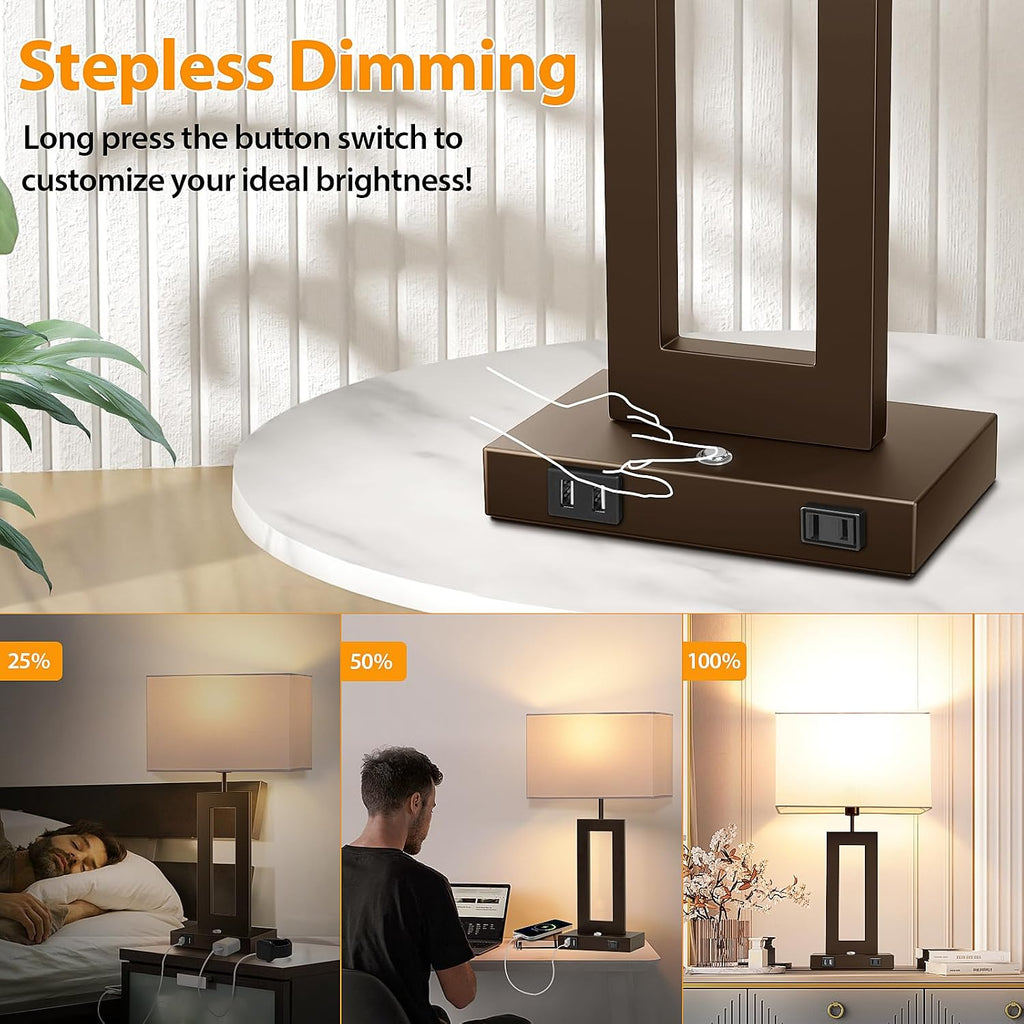 3 Color Temperatures Brown Table Lamps for Bedrooms Set of 2, 22’’ Touch Control Bedside Nightstand Lamps with 2 USB Ports & AC Outlet…