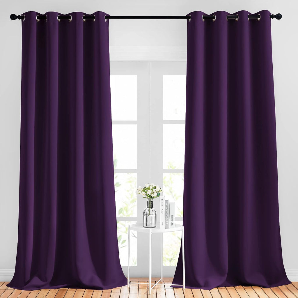 Nicetown Insulated Curtains Blackout Draperies - Window Treatment Royal Purple Blackout Eyelet Top Curtains/Panels for Bedroom/Living Room…