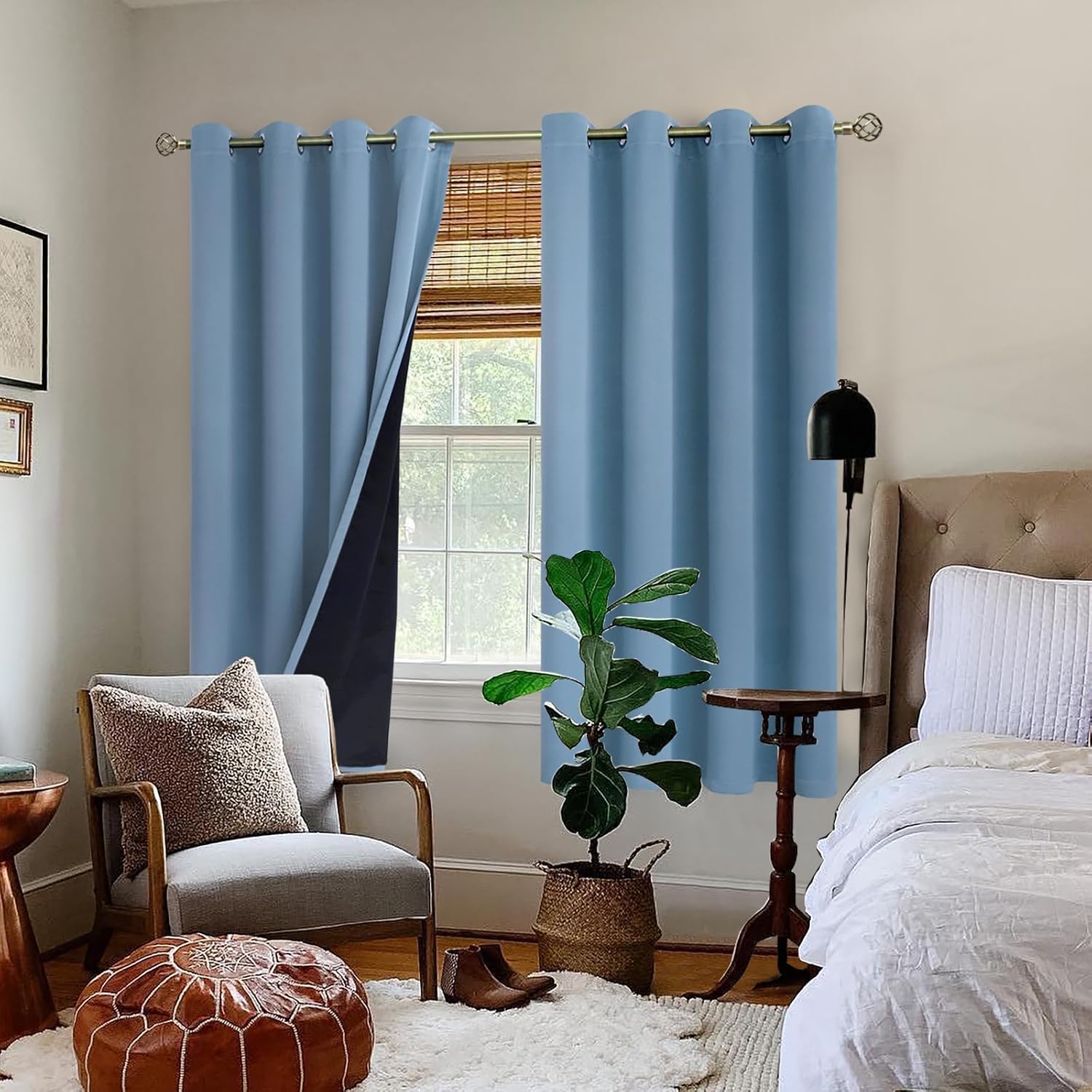 BGment Thermal Insulated 100% Blackout Curtains for Bedroom with Black Liner, Double Layer Full Room Darkening Noise Reducing Grommet Curta…