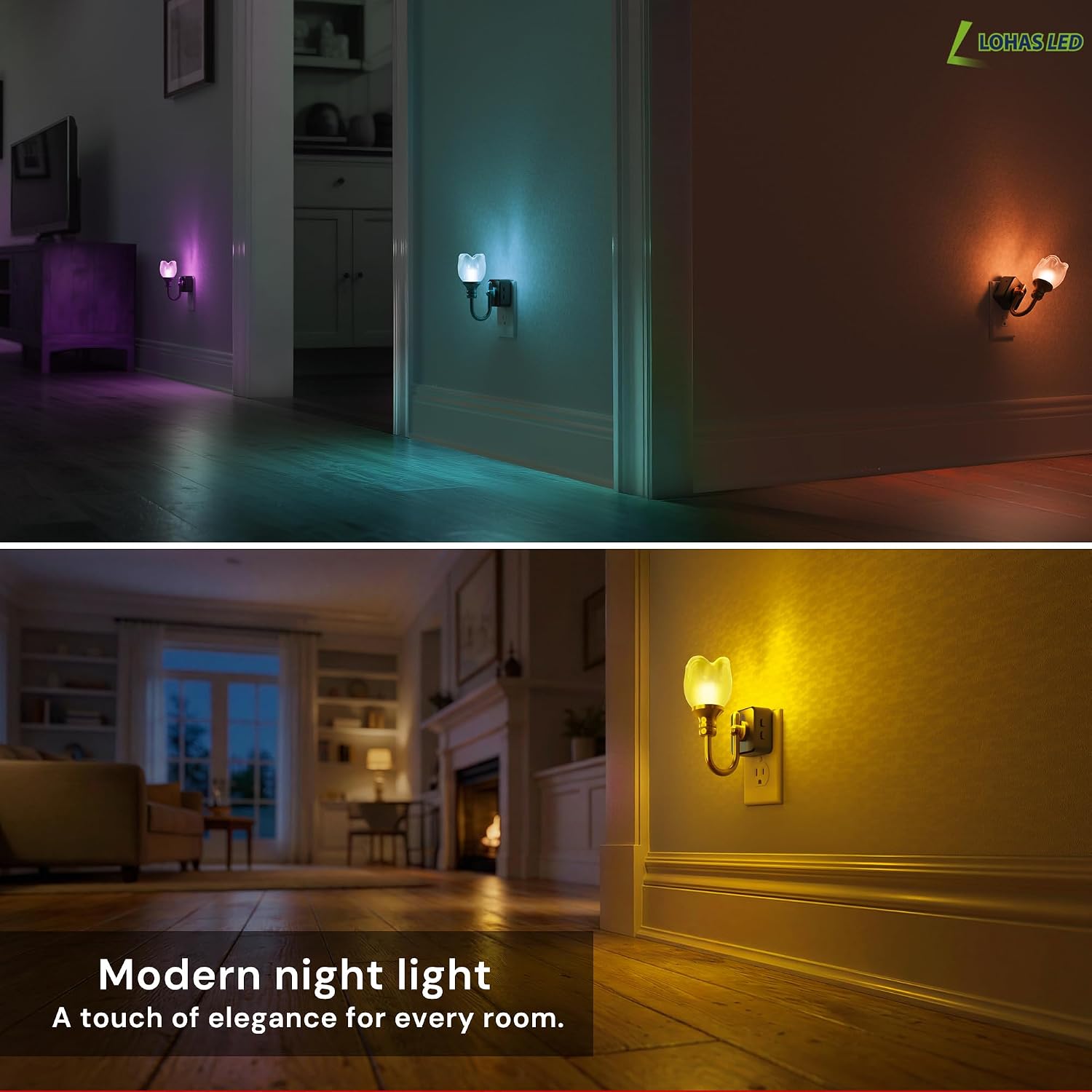 L LOHAS LED Night Lights Plug into Wall, RGB Floral Night Lights with Dusk to Dawn Sensor, 0-100lm Adjustable Brightness, for Hallway…