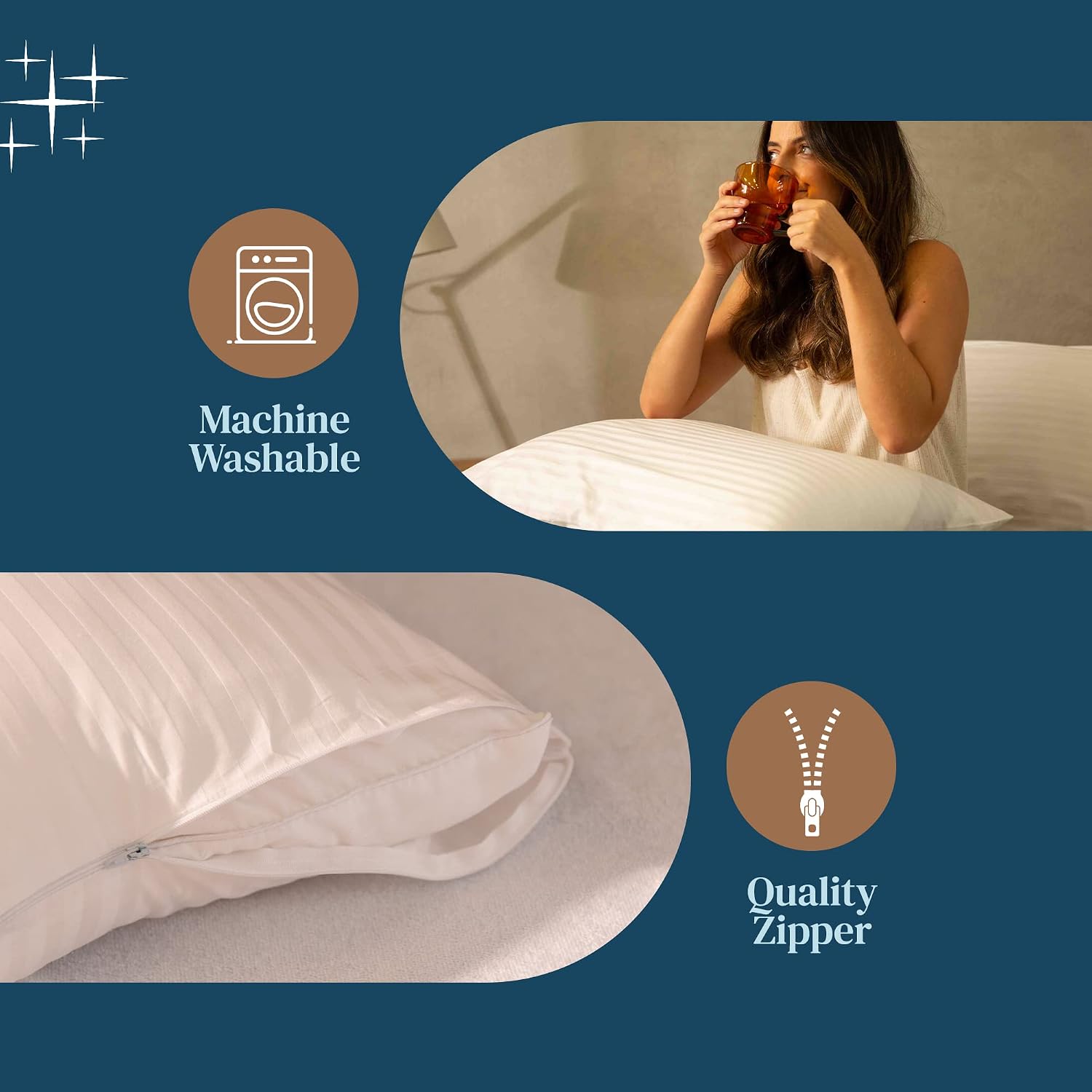 FeelAtHome 100% Cotton Pillow Protector with Zipper Waterproof Pillow Case Covers - 20x26 Inches (Pack of 4, Standard) - Noiseless…