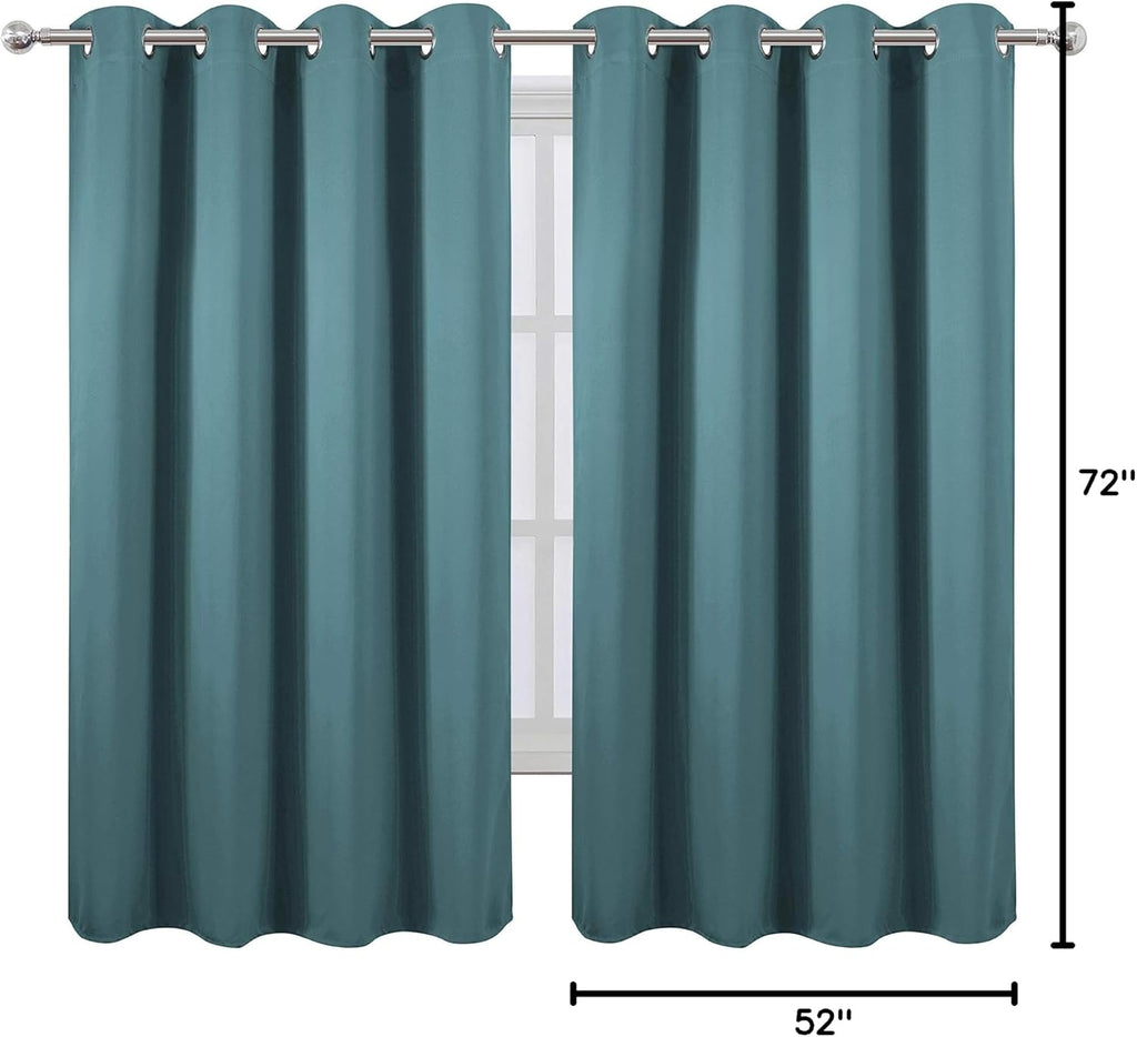 Lemomo Sea Teal Thermal Blackout Curtains/52 x 72 Inch/Set of 2 Panels Room Darkening Curtains 72 Inch silver