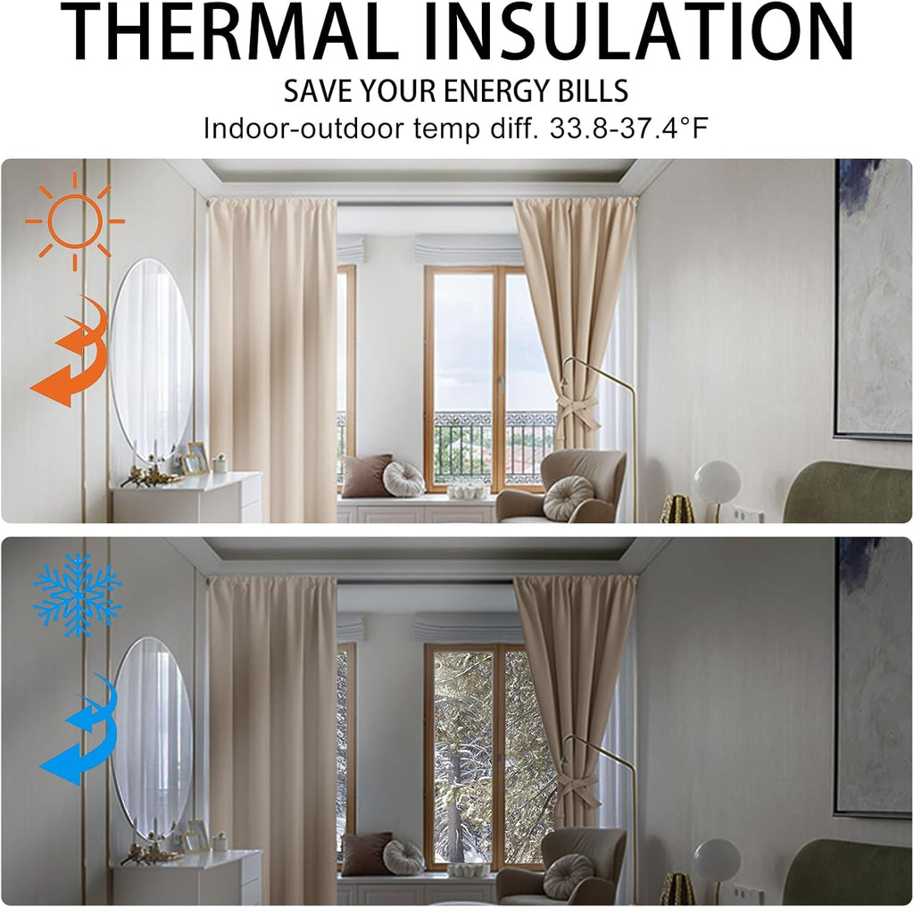 Jiuzhen Blackout Curtains for Bedroom - Thermal Insulated Room Darkening Noise Reducing, 52 x 63 Inch Length Curtains for Living Room, Set…