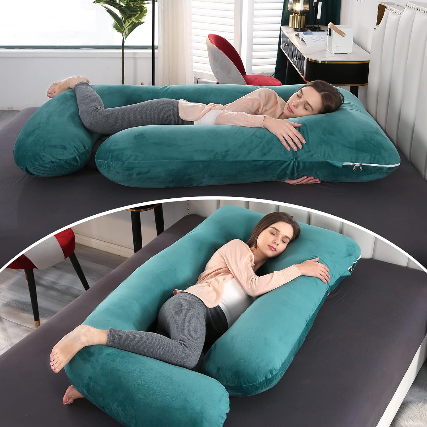 U-Shaped Full Body Pregnancy Pillow for Sleeping – 57" Maternity Pillow with Removable Cover, Support for Back, Legs, Belly & Hips…