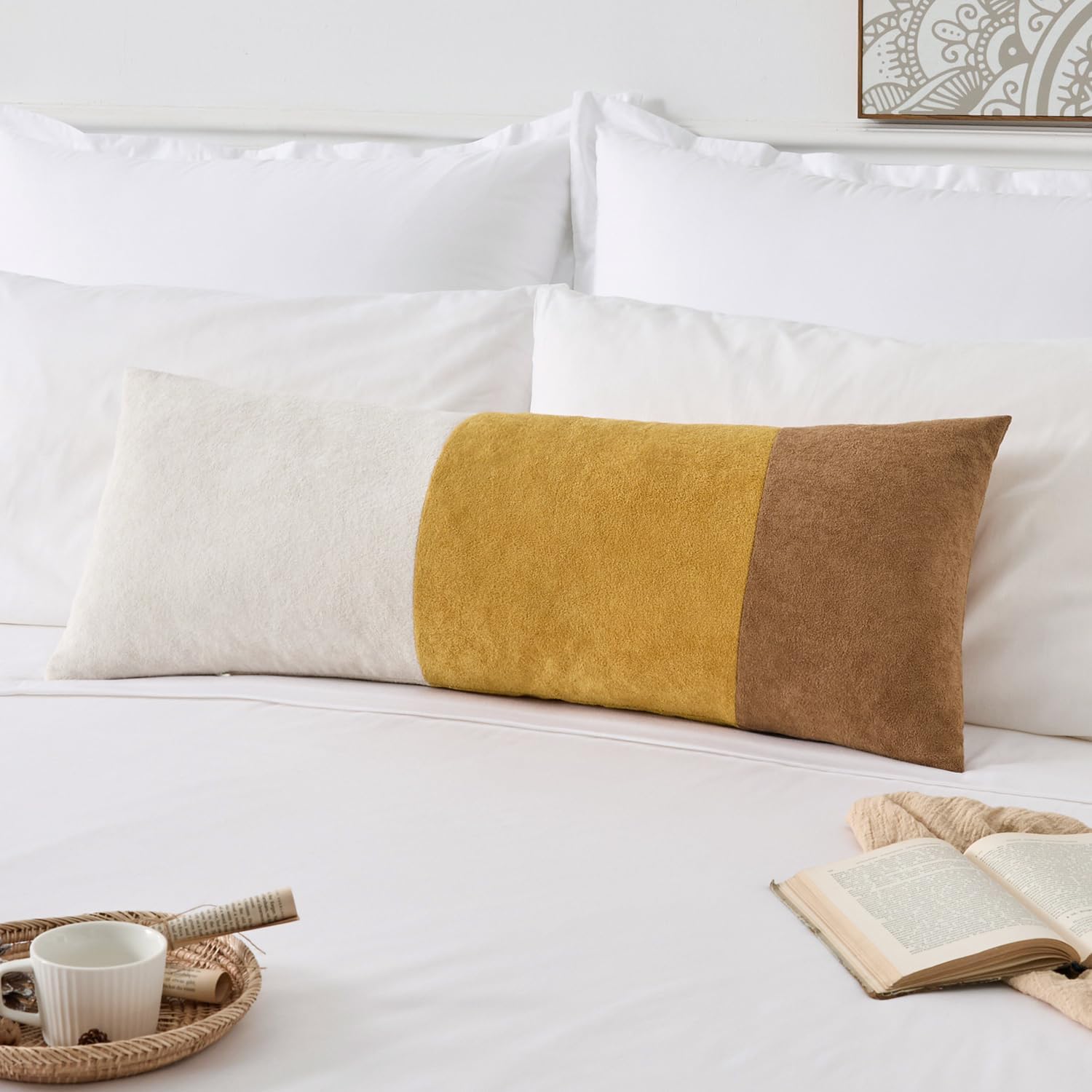 KevinTextile Kevin Textile 14x36 Inch Long Lumbar Cover 1 Pack Three-Colour Patchwork Soft Textured Waterproof Rectangle Cushion Elegant Ac…