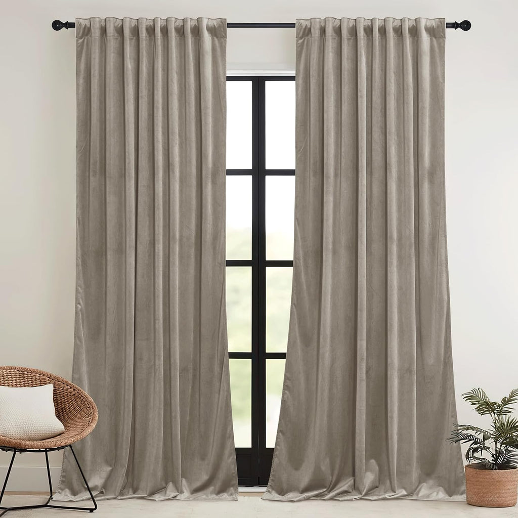 Rybhome RYB HOME Taupe Velvet Curtains for Bedroom Living Room, Thermal Insulated Privacy UV Heat Blocking Luxurious Drapes for Nursery Din…