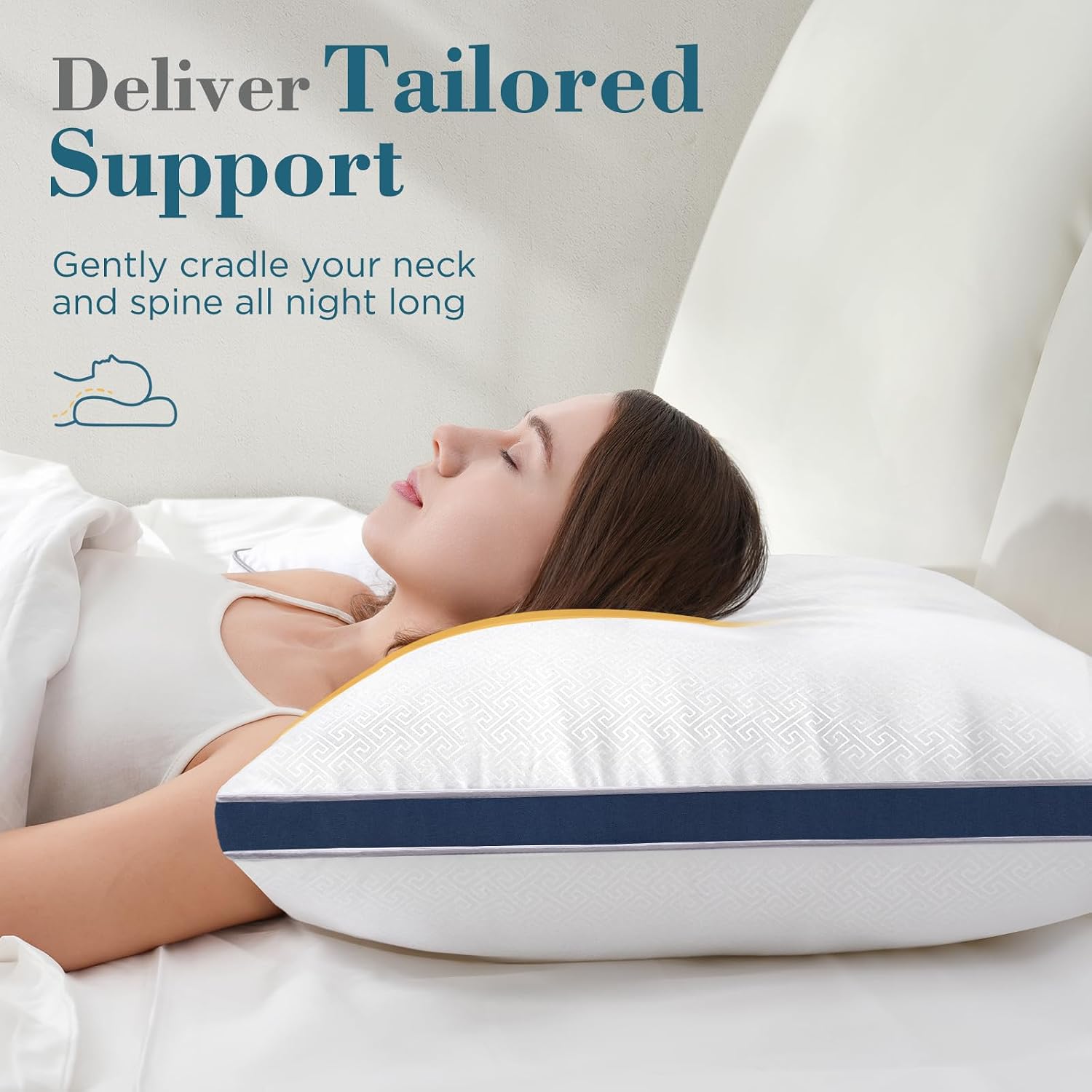 viewstar Bed Pillows Queen Size Set of 2, Firm Support Down Alternative Gusseted Pillows for Side, Back, or Stomach Sleepers, Navy
