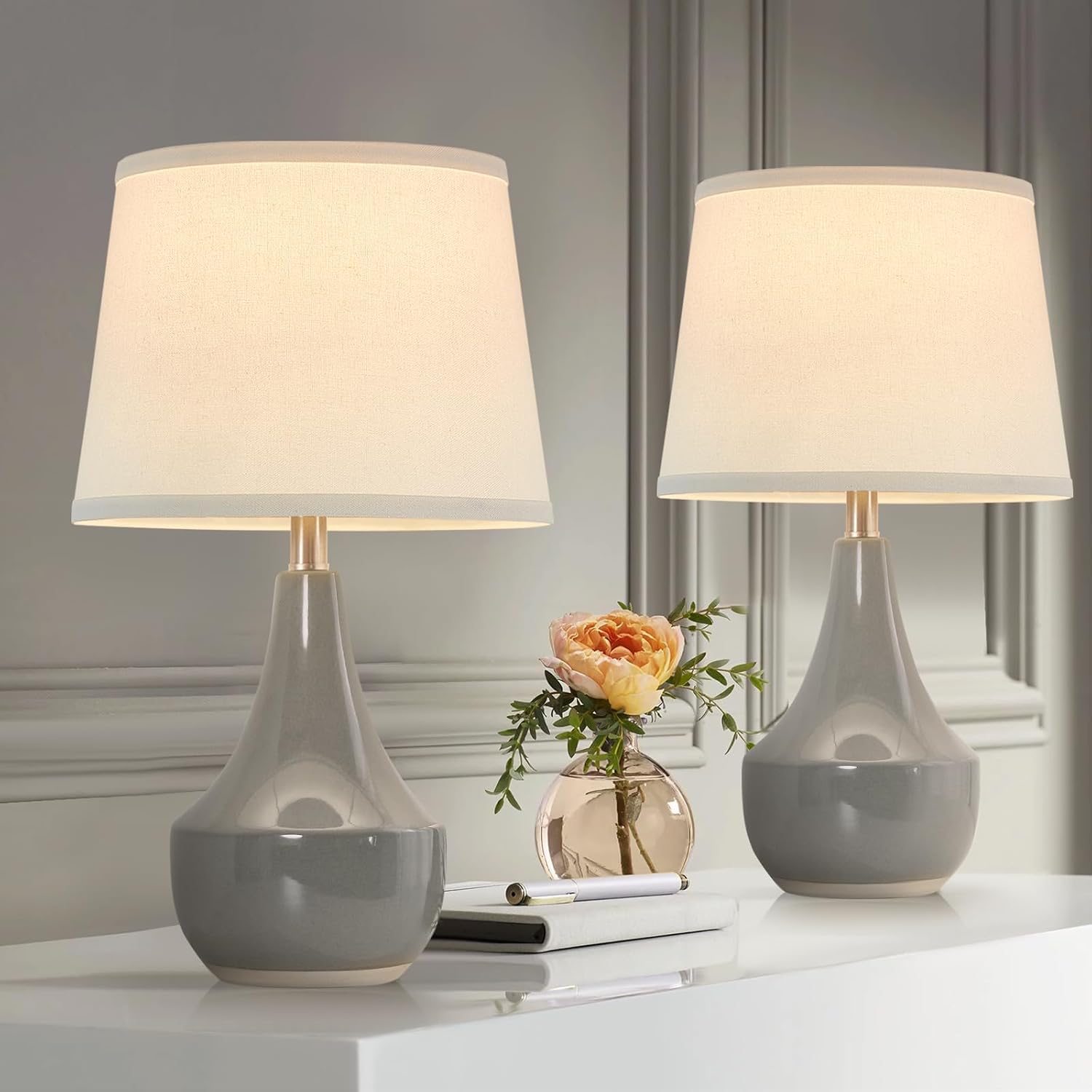 GyroVu 18" Table Lamp Set of 2, Ceramic Table Lamp Classic Beside Lamps Nightstand Lamp Modern Lamp for Living Room, Bedroom & Office…
