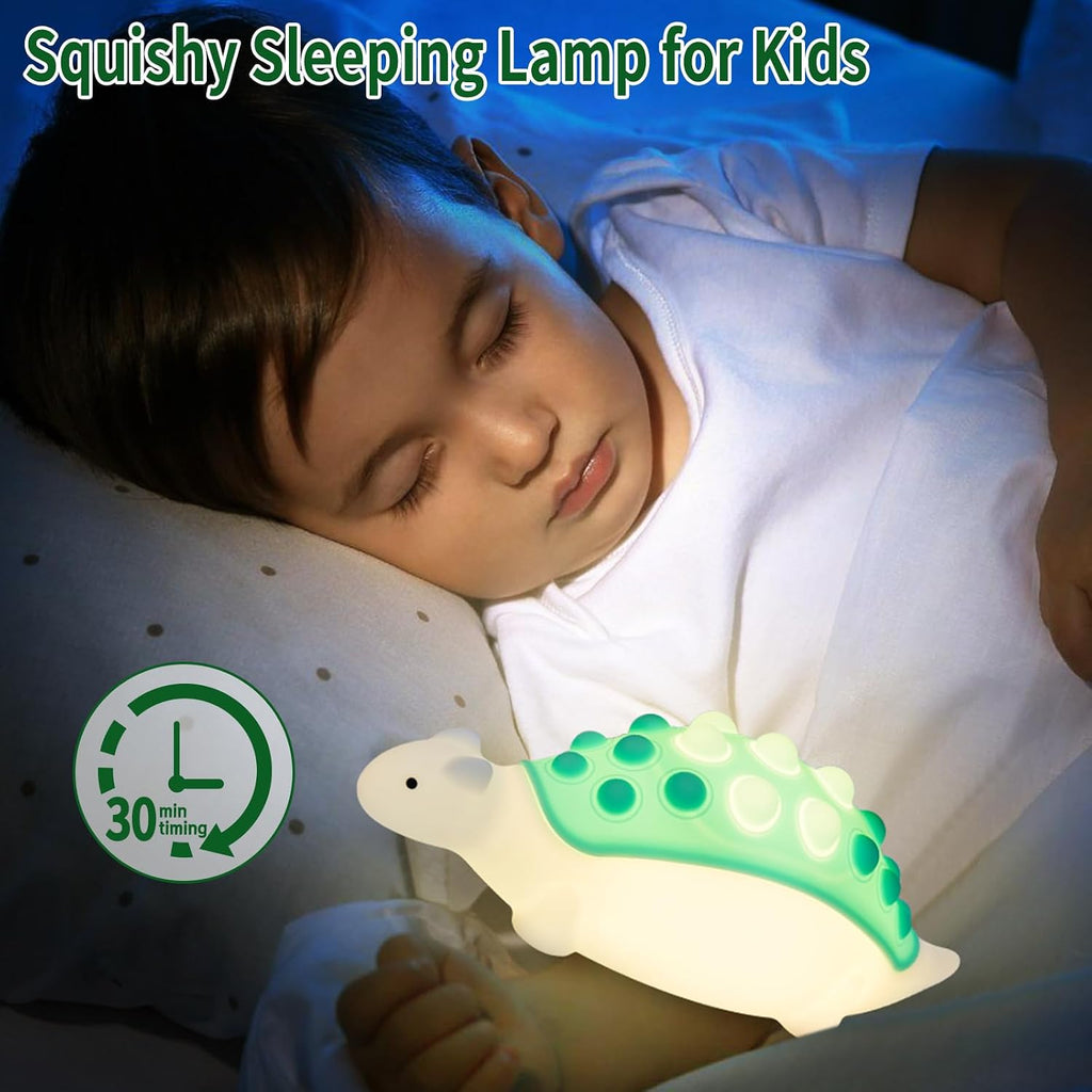 Dinosaur Kids Night Light, Silicone Nursery Dino Lamp with Pop Bubble,7 Nightlight Modes Rechargeable Bedside Touch, Baby Room Decor, Cute…
