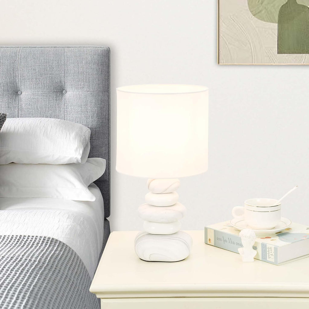 Stoney Ceramic Table Lamp for Living Room as Modern Kids Night Bedside Table Lamp for Bedroom, Φ7.09×H13.58IN, Bulb Excluded, Light Marble