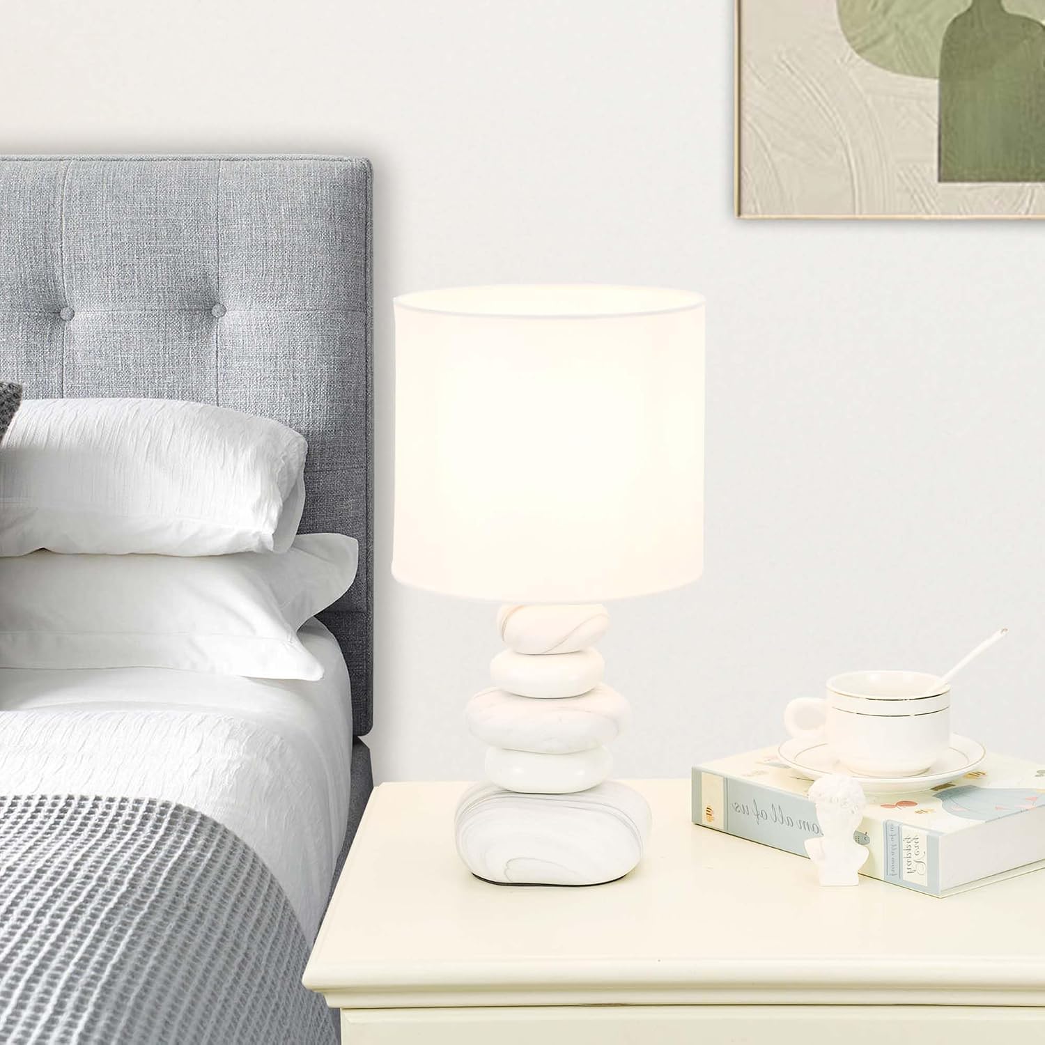 Stoney Ceramic Table Lamp for Living Room as Modern Kids Night Bedside Table Lamp for Bedroom, Φ7.09×H13.58IN, Bulb Excluded, Light Marble