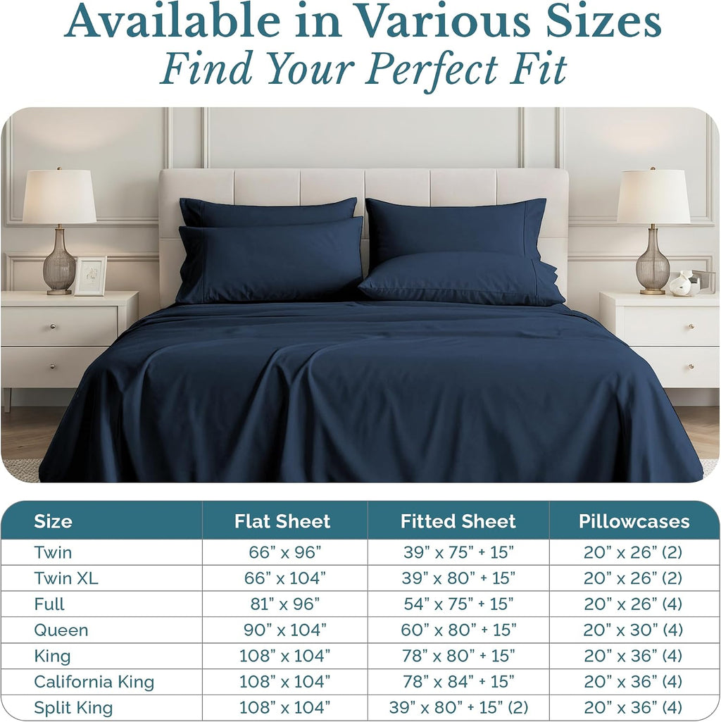 Casa Platino 100% Cotton Cal King Size Sheets, 6 Piece Bed Set with 500 Thread Count Silky Smooth Sateen, 15 Inch Deep Pocket Fitted…