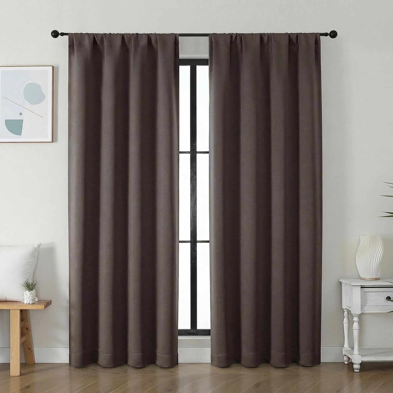 Simplebrand Ava Chocolate Blackout Curtains for Bedroom 72 Inch Length 2 Panels Set, Privacy Thermal Insulated Rod Pocket Door Window Curta…