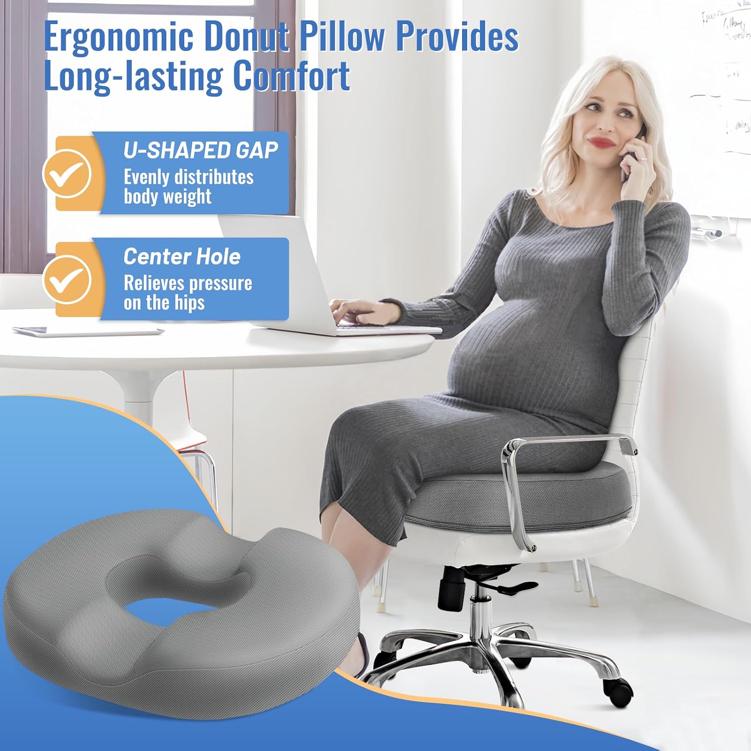 CloudBliss Donut Pillow Seat Cushion Chair Pad for Tailbone and Hemorrhoids, Memory Foam Seat Chair Cushion for Men and Women for Home & Of…