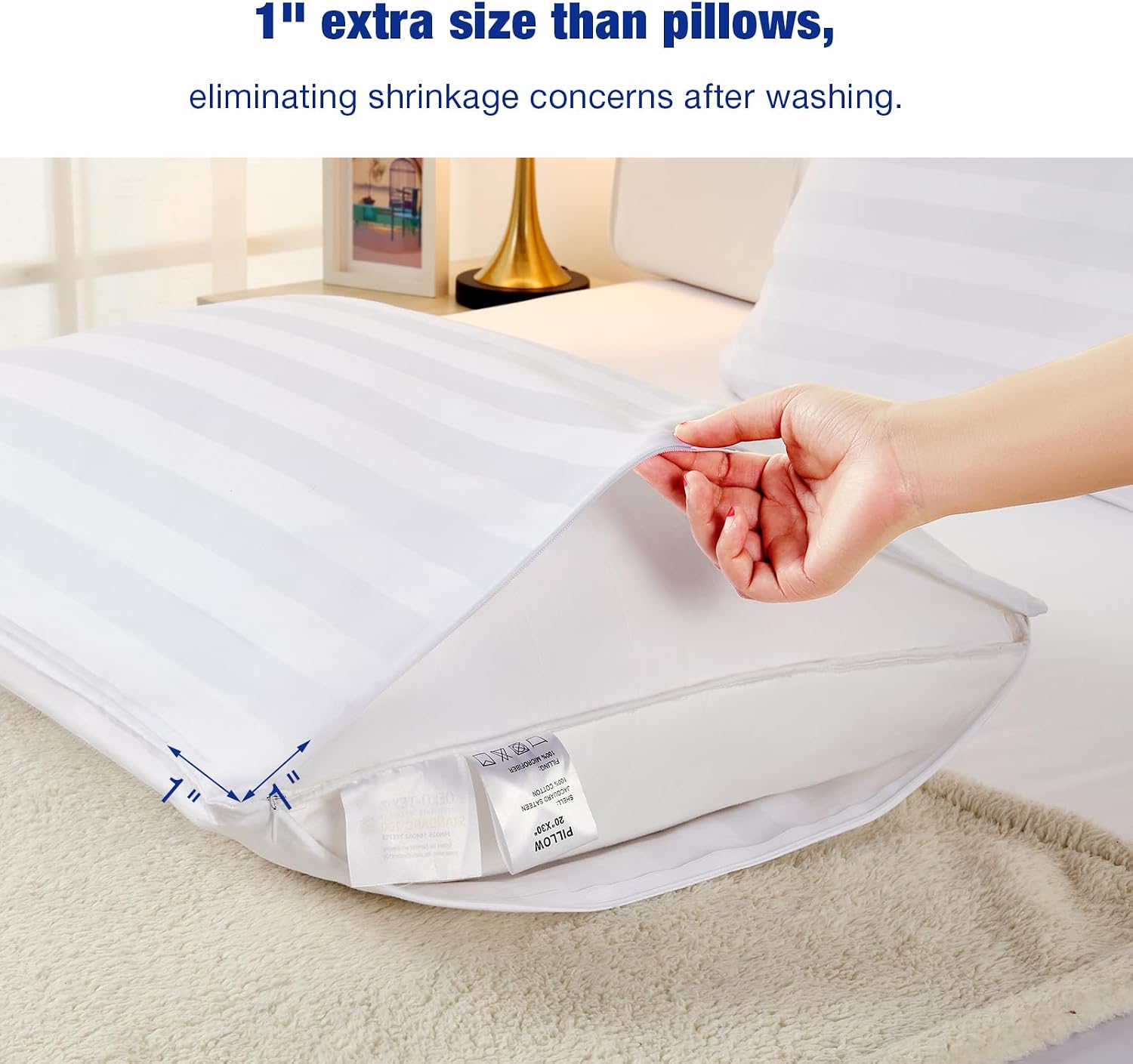 Stnomyhome Cotton Pillow Protectors with Zipper Durable Soft Breathable Pillow Cover Queen Size 2 Pack 2 Pack Cotton White