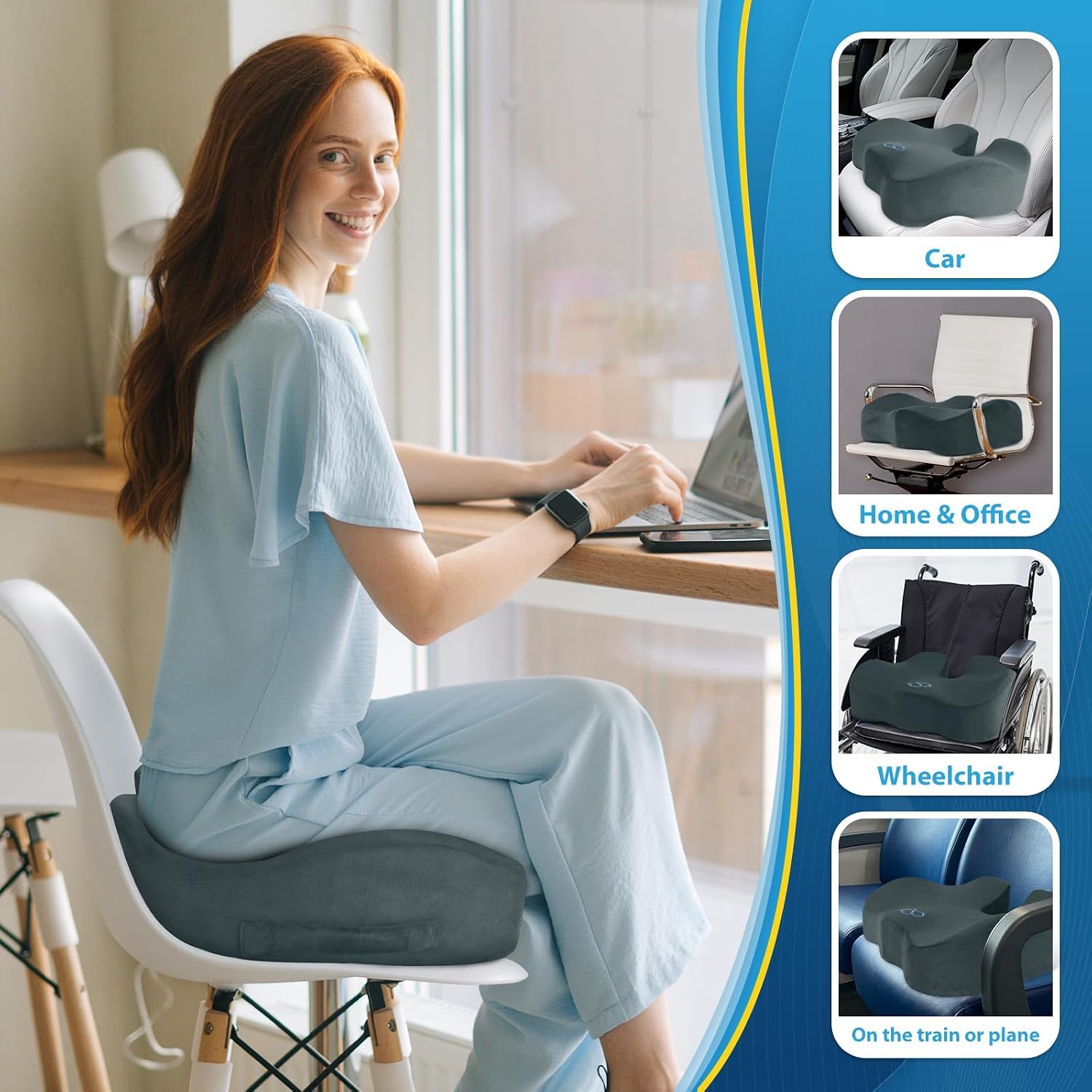 BlissTrends Seat Cushion,5.2in Thick Memory Foam Cushions for Office Chair, Car Seat, Airplane, Relieving Pressure Tailbone Sciatica Back P…