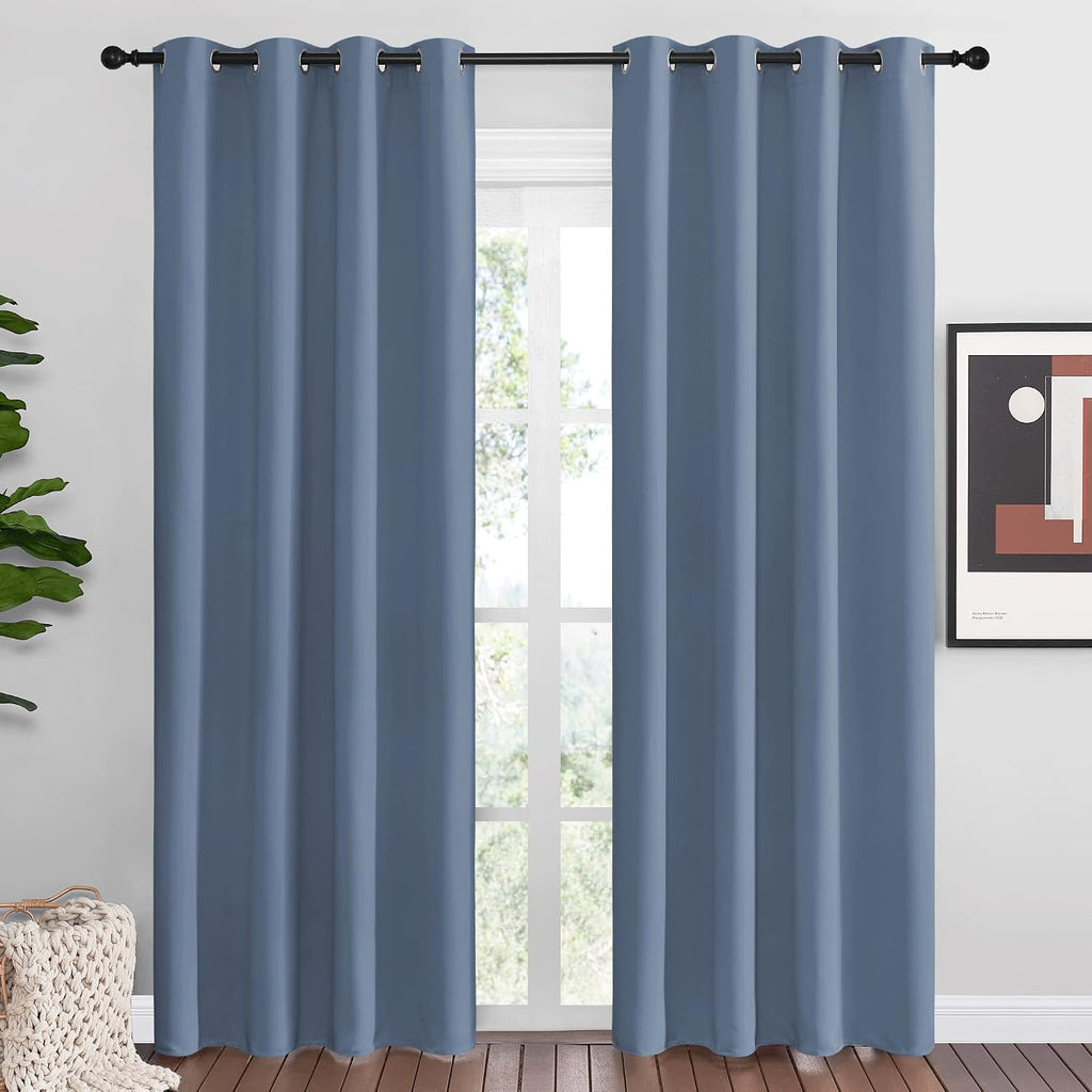 Nicetown Stone Blue Room Darkening Curtain Panels 86" Length for Bedroom Living Room, Thermal Insulated Blackout Draperies for Home Decorat…