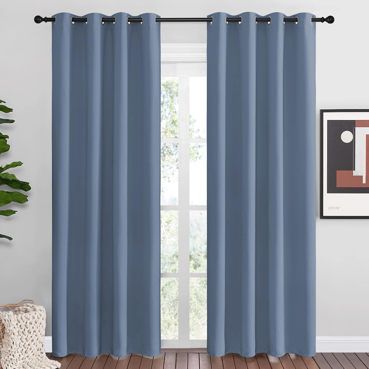 Nicetown Stone Blue Room Darkening Curtain Panels 86" Length for Bedroom Living Room, Thermal Insulated Blackout Draperies for Home Decorat…