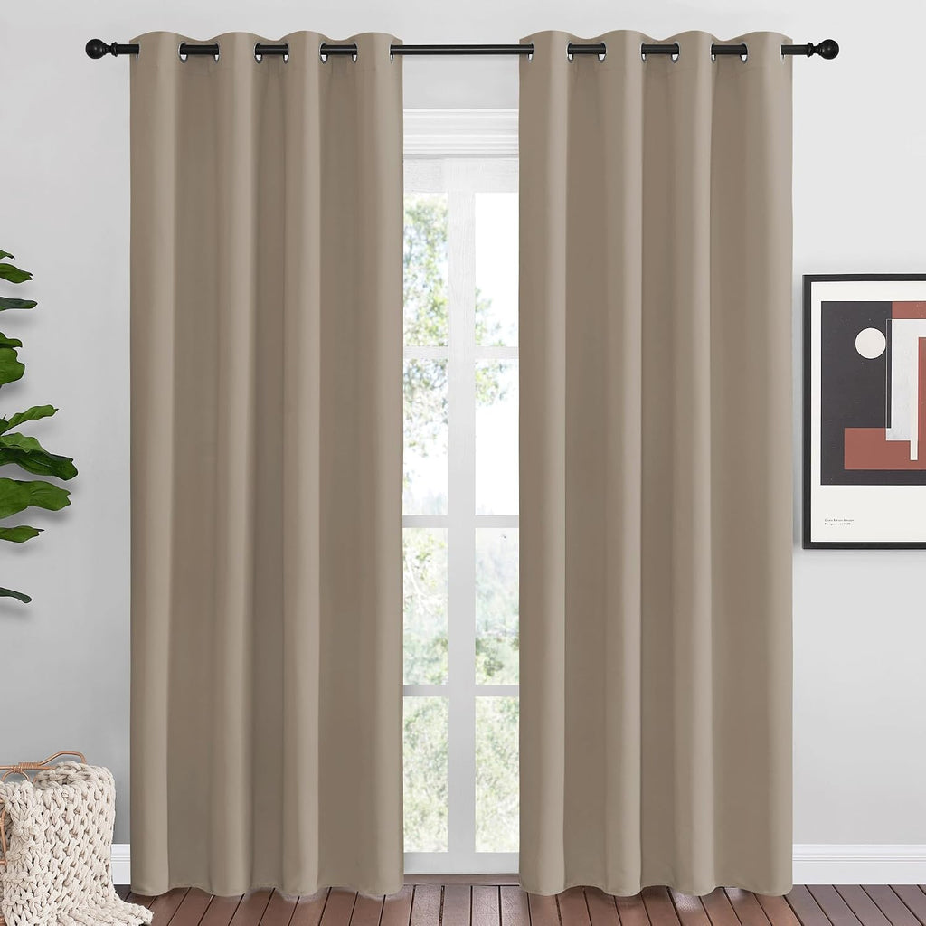 Nicetown Taupe Blackout Curtains 86" Long, 55" Wide, 2 Pieces for Office, Dining, Guest Room - Sound Reducing, Heat and Cold Block Panels f…