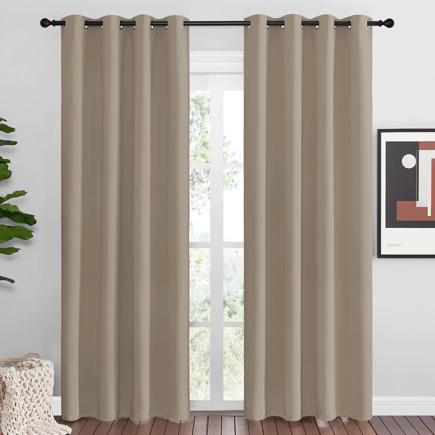 Nicetown Taupe Blackout Curtains 86" Long, 55" Wide, 2 Pieces for Office, Dining, Guest Room - Sound Reducing, Heat and Cold Block Panels f…