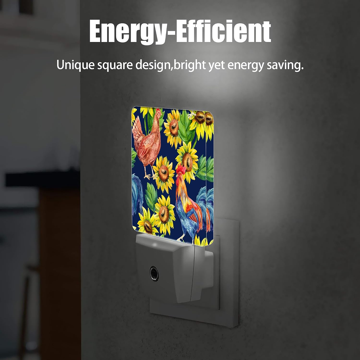 Retro Hen Rooster Night Light, Sunflowers Plug into Wall with Dusk to Dawn Light Sensors, Warm Nightlights for Bedroom, Bathroom…