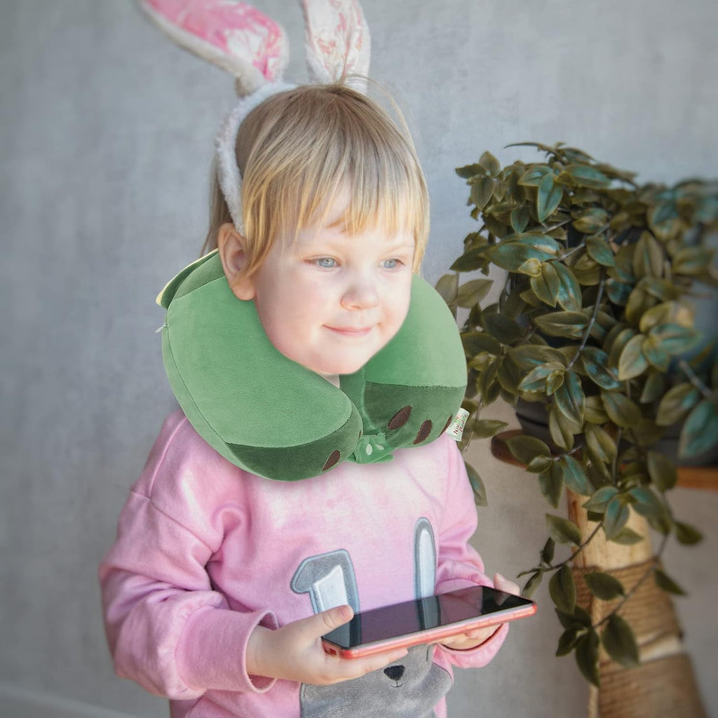 NiuniuDaddy Niuniu Daddy Kids Travel Pillow - Soft Memory Foam Neck Pillow for Airplane, Car, Train Travel - Green Dinosaur Design for Boys…