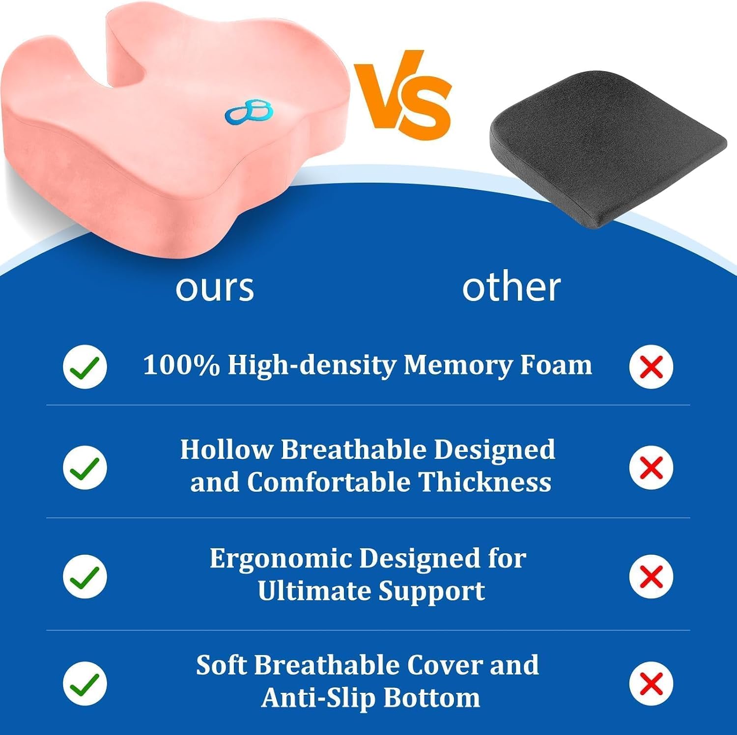 CushyOasis Seat Cushion, Chair Cushions, Office Chair Cushions, Anti-Slip Bottom & Removable Cover Tailbone Cushion, Memory Foam Seat Cushi…