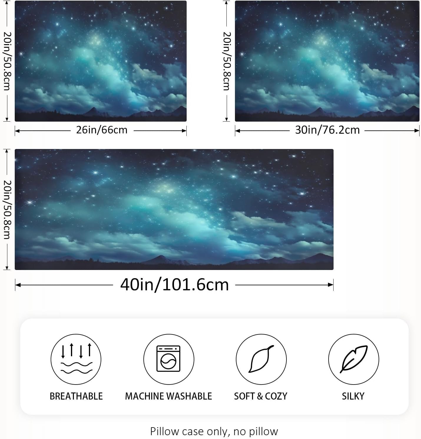 YETTASBIN Galaxy Satin Pillowcase, Soft Breathable Silk Pillow Case with Envelope Closure for Hair and Skin, King Size 40 x 20 Inch