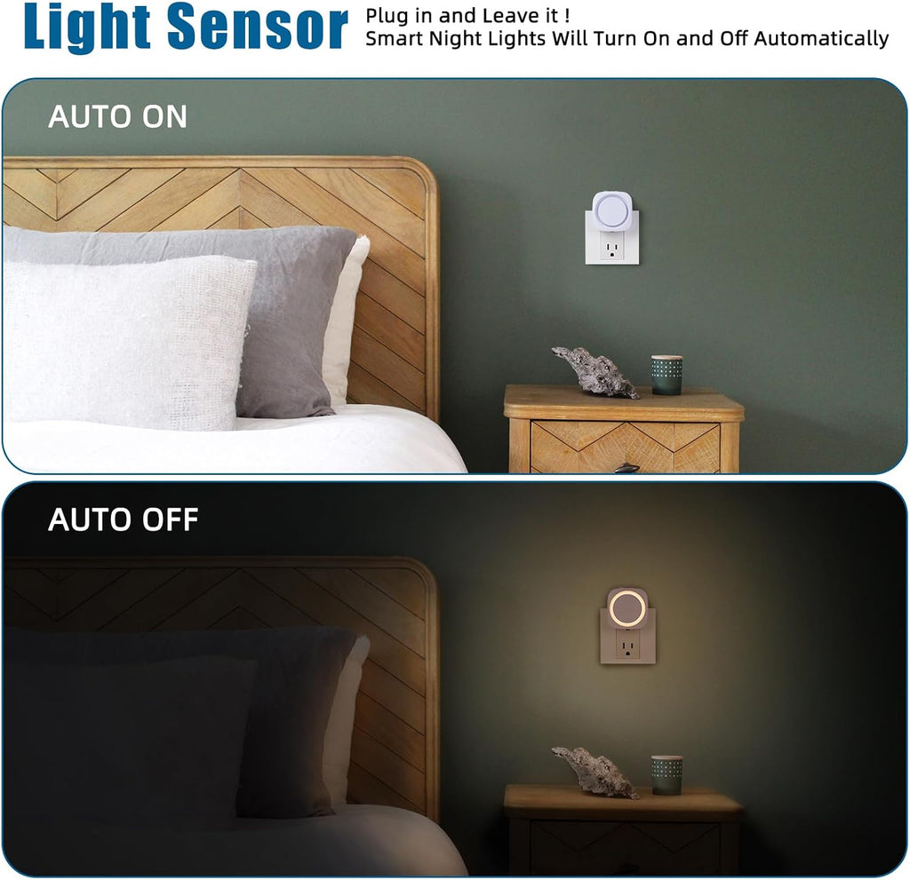 Warm Night Lights Plug into Wall, 4 Packs Dimmable Night Light with Dust to Dawn Sensor, Automatically Turn on and Off, Gentle Glow…
