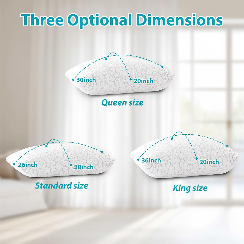 Wgakced Cooling Pillows for Sleeping 1 Pack, Standard Size Adjustable Shredded Memory Foam Pillows, Firm Bed Pillows for Side, Back, Stomac…