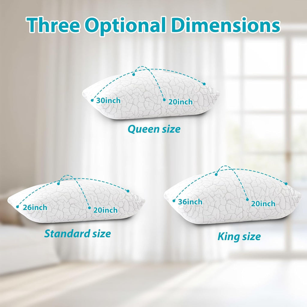 Wgakced Cooling Pillows for Sleeping 2 Pack, King Size Adjustable Shredded Memory Foam Pillows, Firm Bed Pillows for Side, Back, Stomach, H…