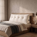 Headboard Pillow Full Size, Reading Pillow for Bed, Wave Pattern Wedge Pillow, Tufted Backrest Support, Headboard Substitute, Beige