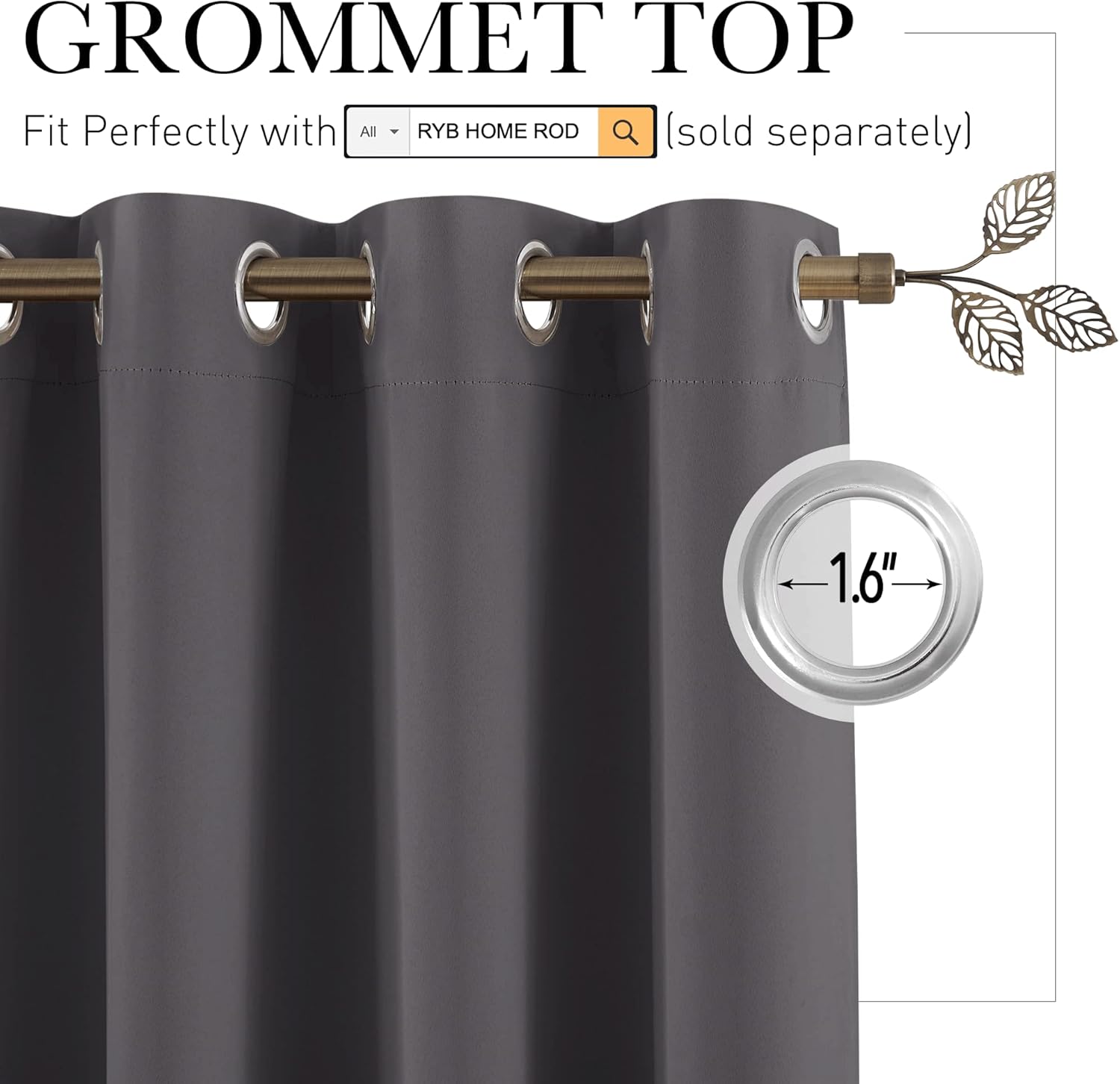 Rybhome RYB HOME Gift Gray Room Divider Screen Partition, Energy Smart Modern Blackout Privacy Curtain Panel Heavyweight for Patio Door/Bea…