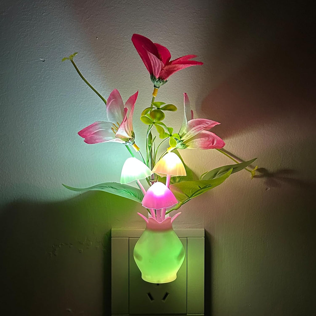 Plug-in Night Light with Auto Light Sensor, RGB LED Mushroom Night Light Wall Based Flower Lamp 1W Energy Efficient Nursery Nightlight…
