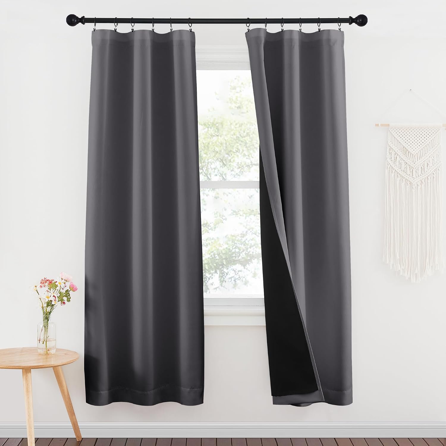 Nicetown 100% Blackout Window Curtain Panels, Rod Pocket Full Light Blocking Drapes with Black Liner for Nursery, 72 inches Drop Thermal In…