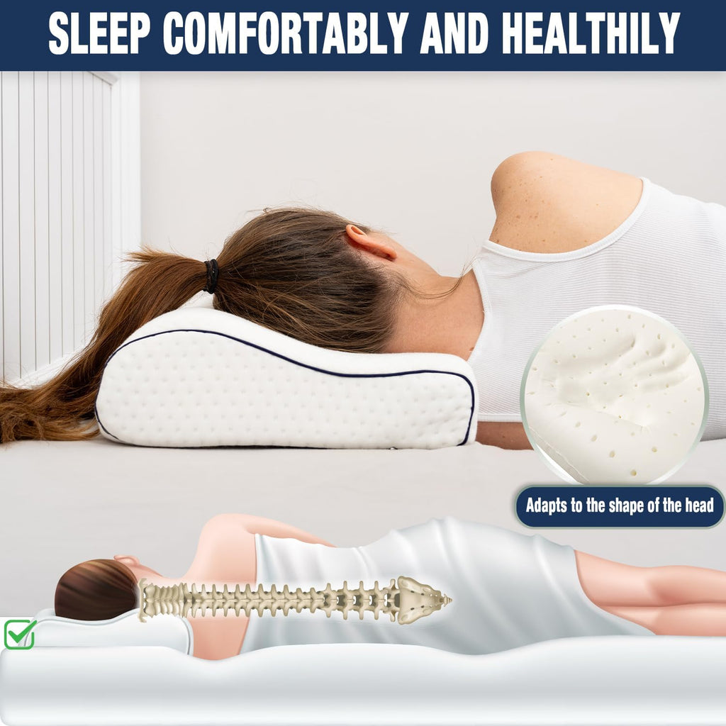 alkamto Travel & Camping Comfortable Memory Foam Pillow – Easy to Carry Portable Bag – Temperature Regulating Pillow Case (White Contour…