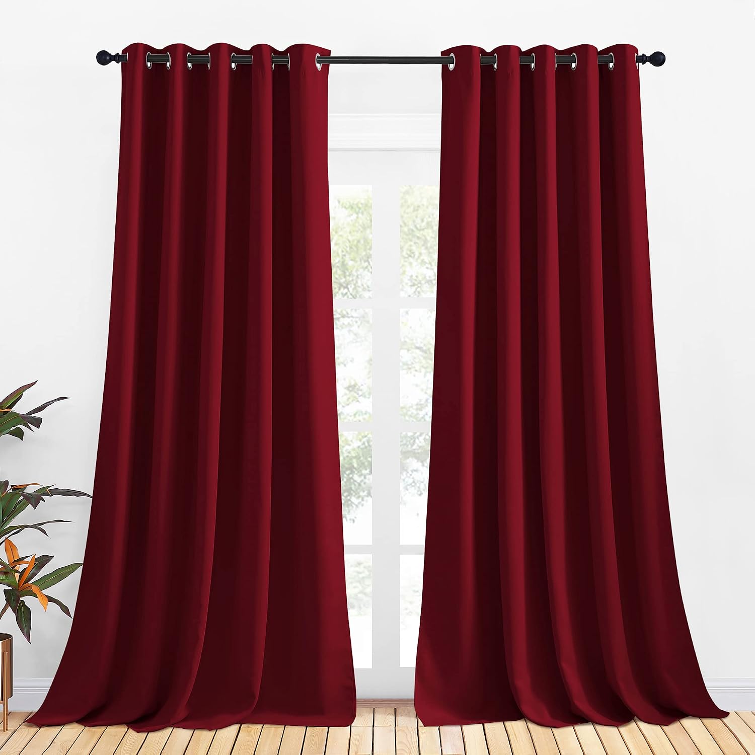 NICETOWN Christmas Burgundy Window Curtains Blackout Drapes, Thermal Insulated Solid Grommet Blackout Curtains/Draperies for Laundry Room…