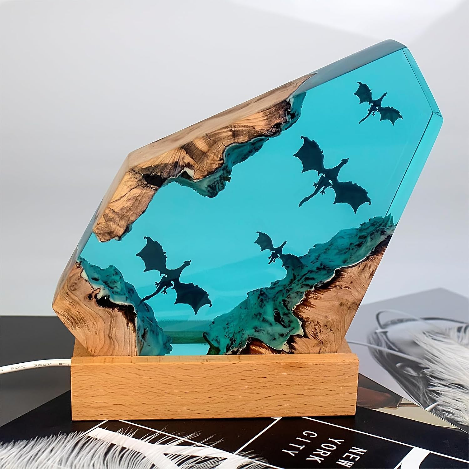Dragon Resin Wood Lamp, ArtistryHome Decor Bedside Nightlight, Unique Resin Lighting, Nightstand Decorations for Bedroom, Suitable for…
