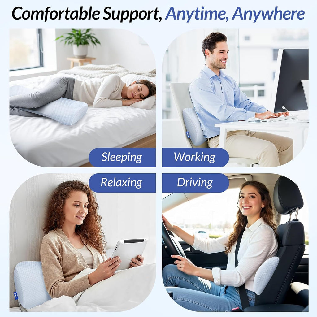 Zikee Inflatable Lumbar Support Pillow for Bed with Customized Lower Back & Support, Memory Foam Back Support for Side & Back Sleeping, Bed…